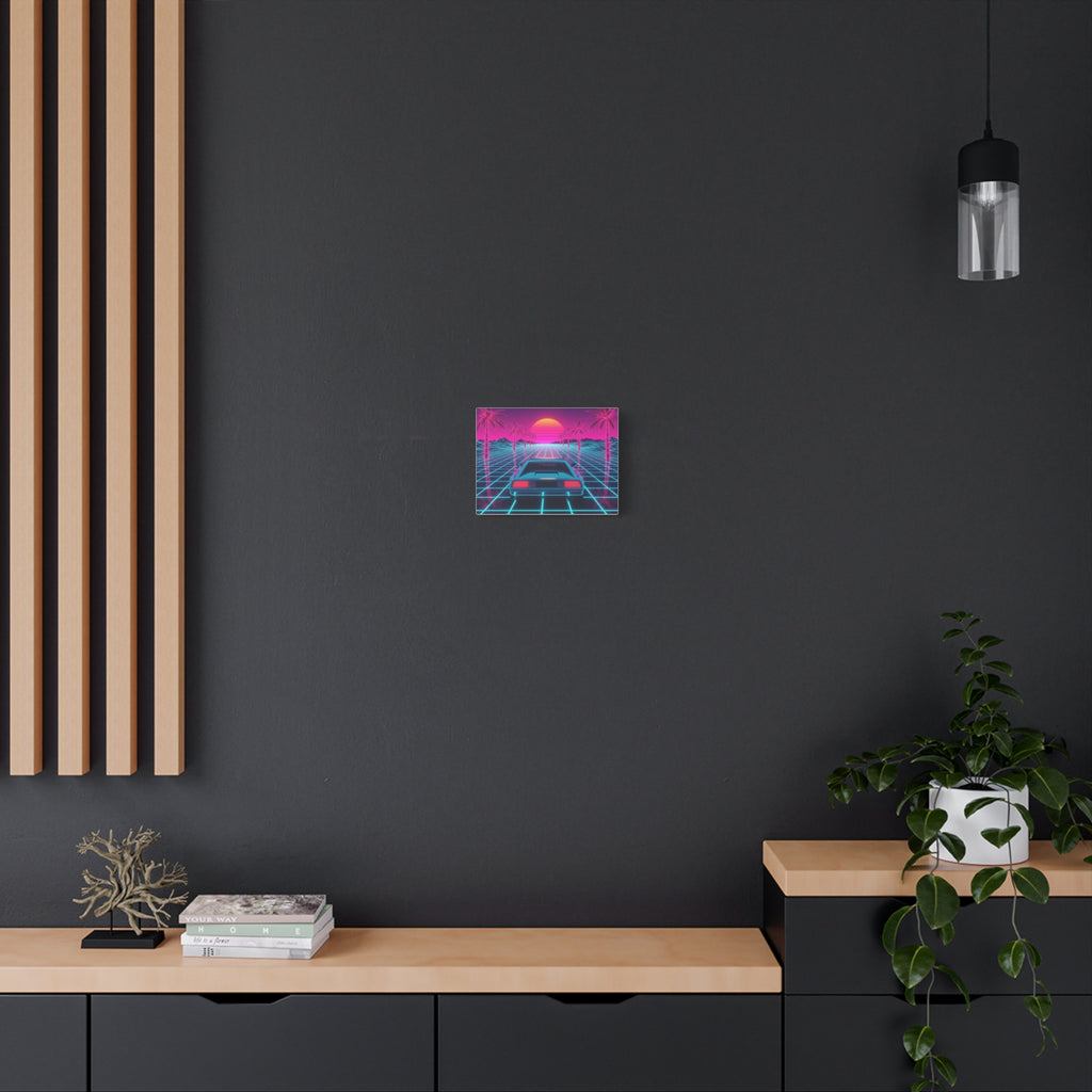 Canvas Wall Art — Retro 80s Synthwave Car Sunset