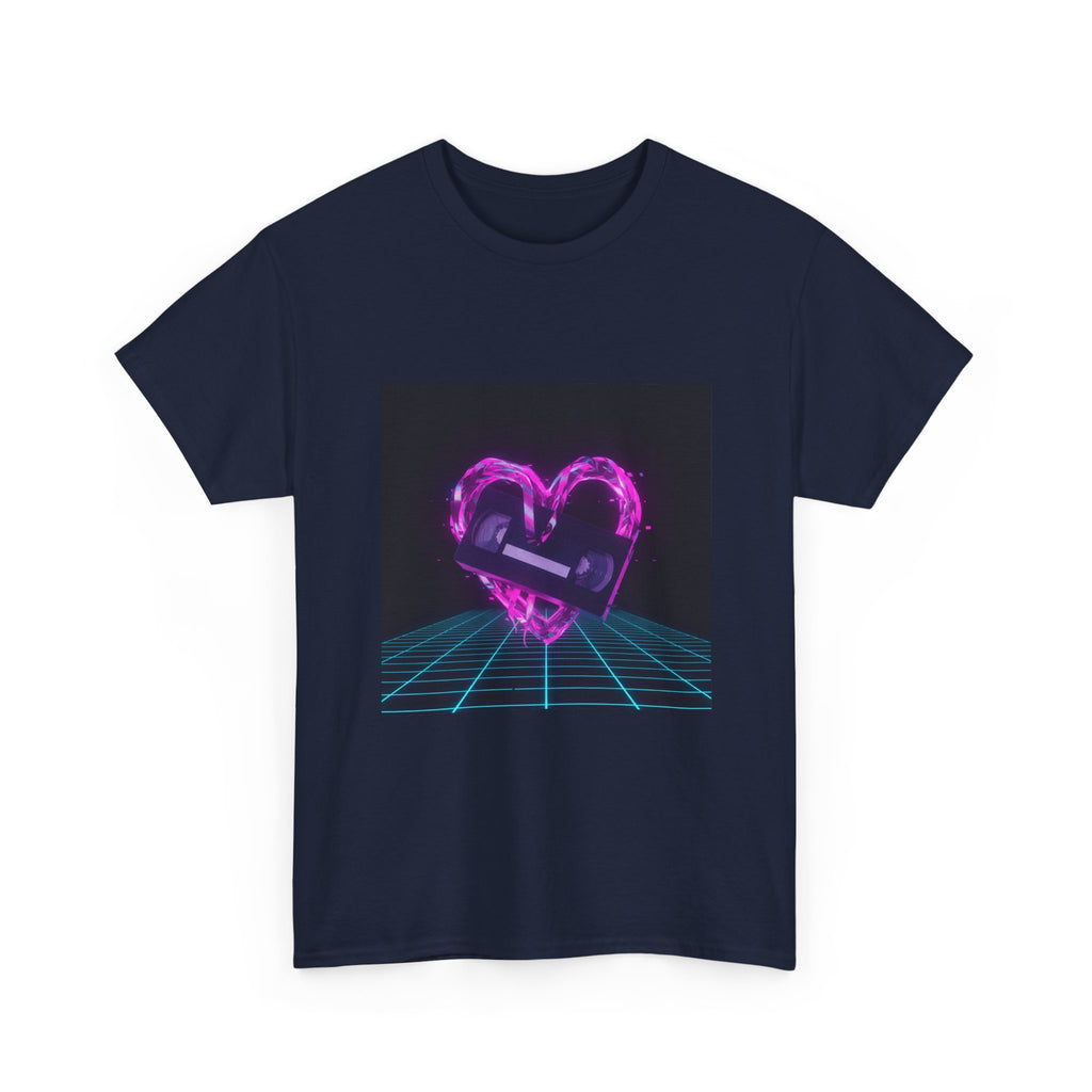 Retro Neon Heart Tee — Vaporwave Pink Heart with Bandage Graphic