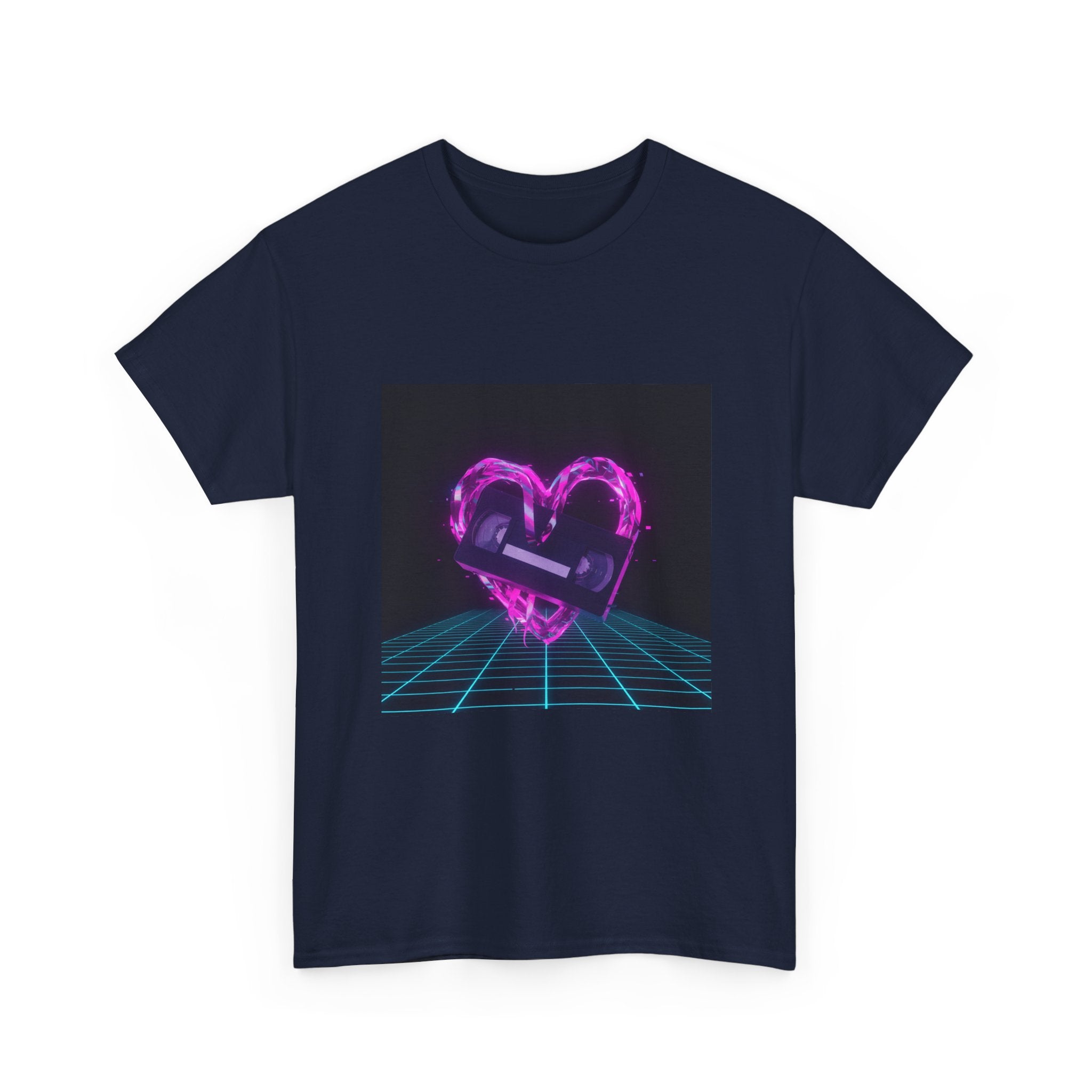 Retro Neon Heart Tee — Vaporwave Pink Heart with Bandage Graphic