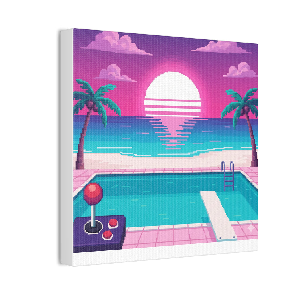 Retro Vaporwave Beach Canvas Print