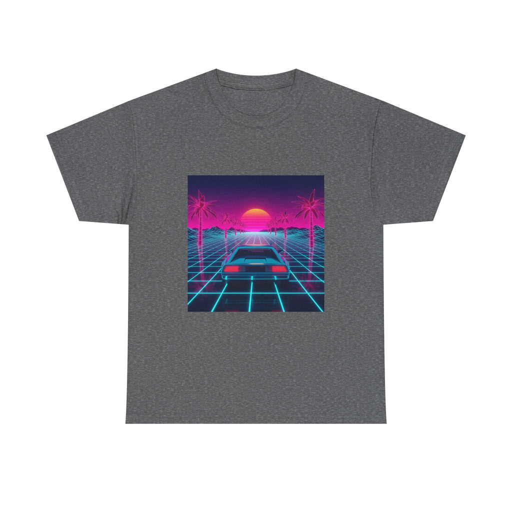 Vaporwave Sunset Drive Tee | Retro 80s Neon Car Grid Palm Trees