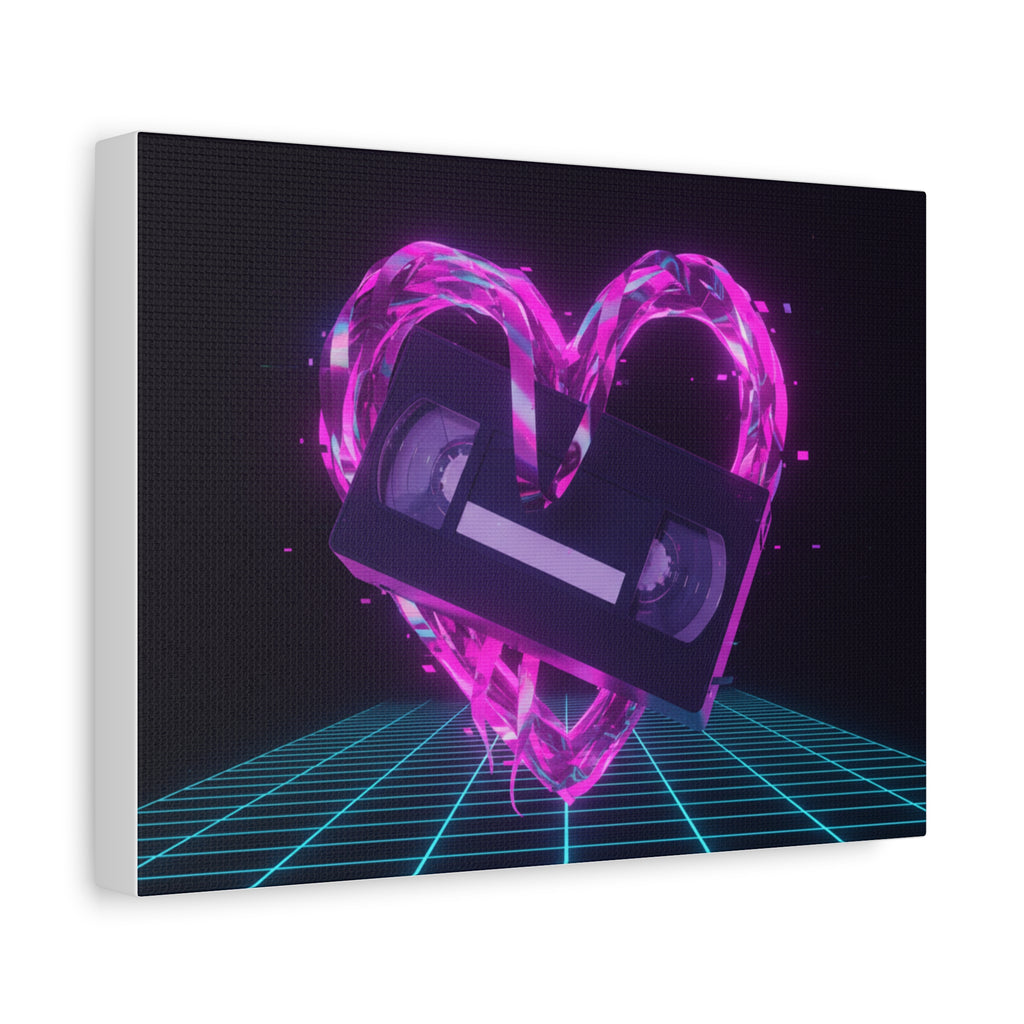 Retro VHS Heart Matte Canvas Wall Art — 80s Vaporwave Neon Decor