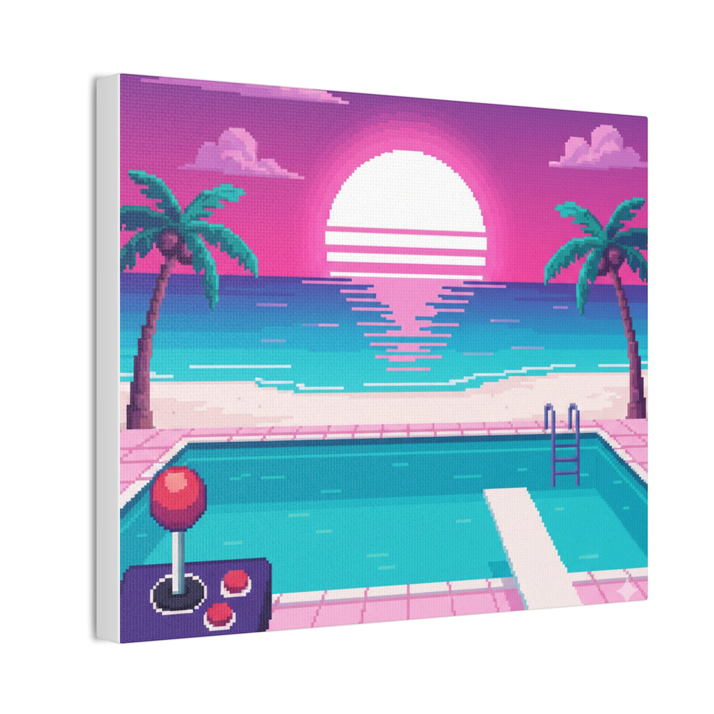 Retro Vaporwave Beach Canvas Print
