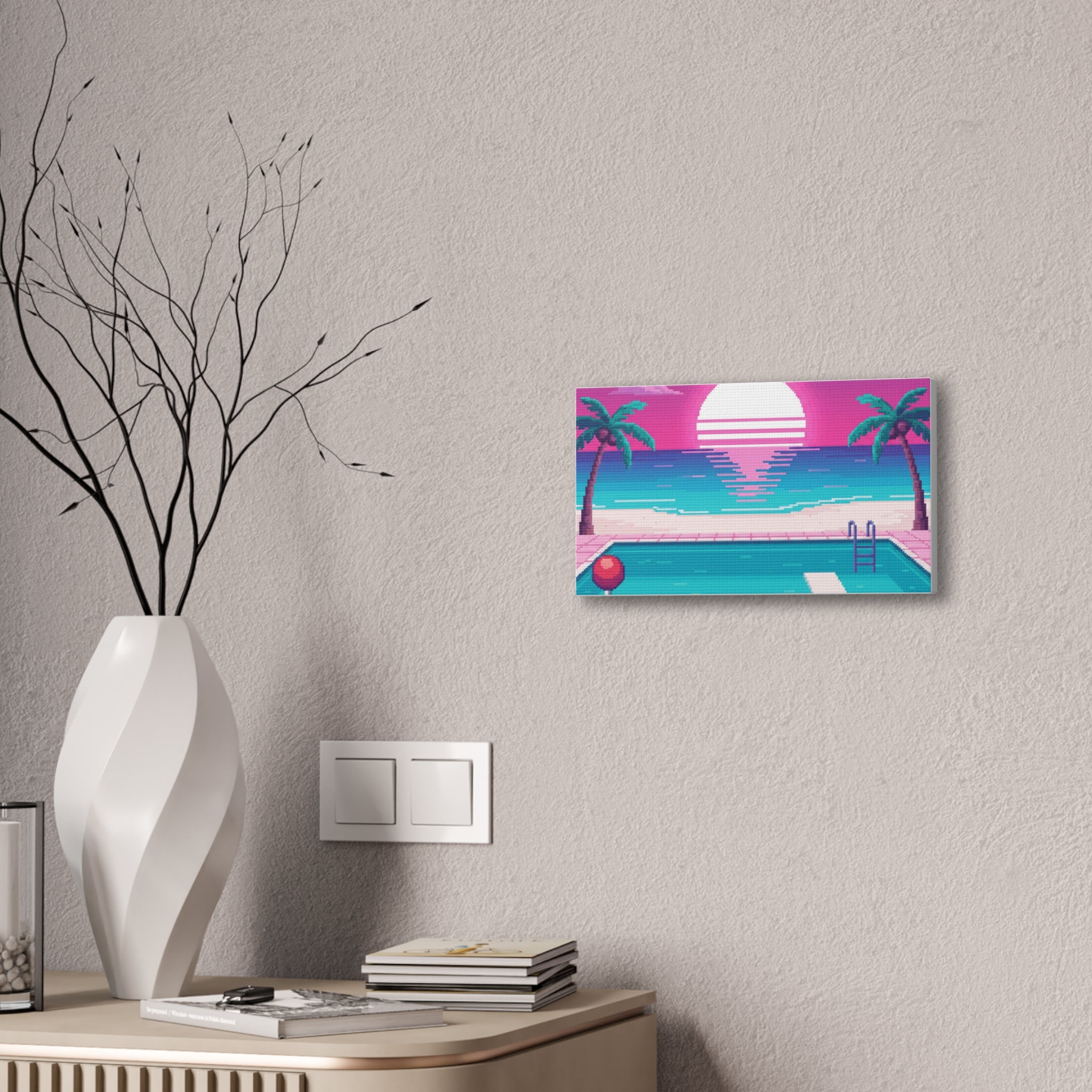 Retro Vaporwave Beach Canvas Print