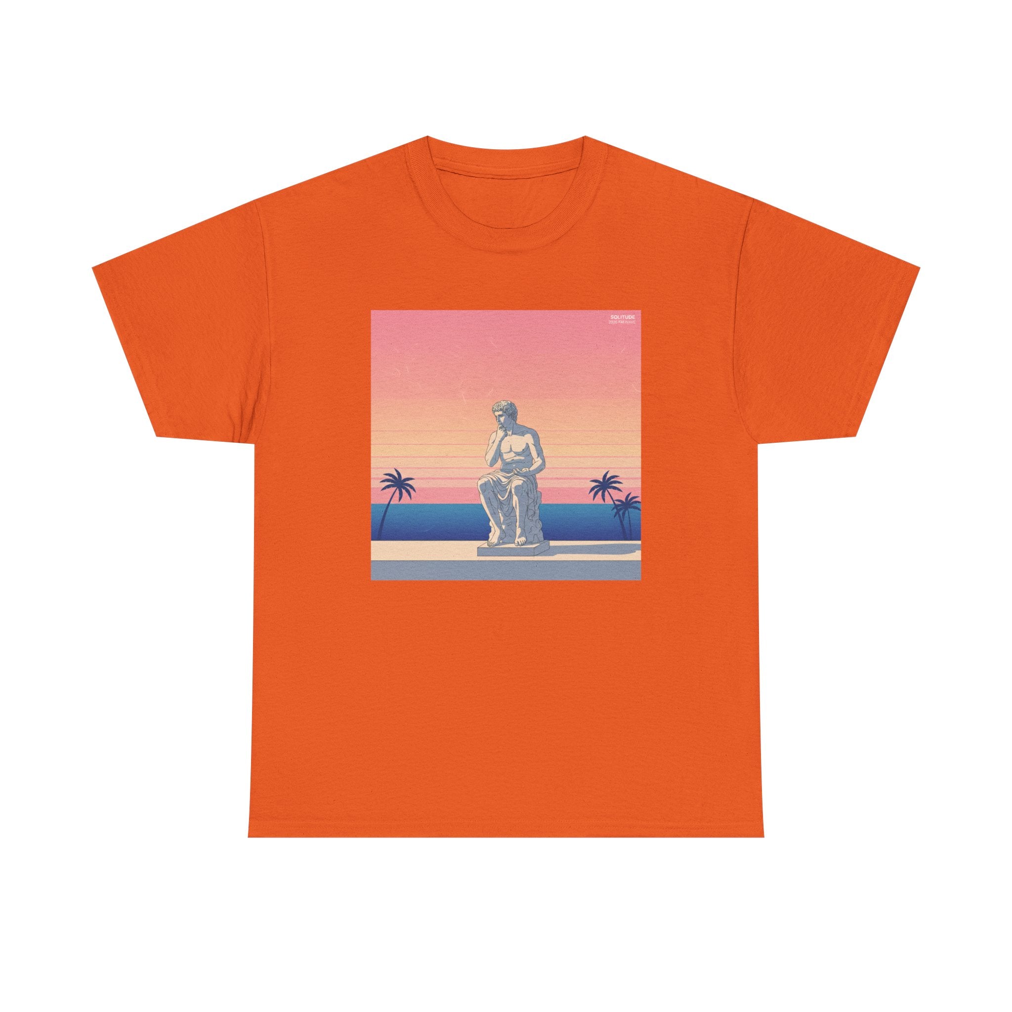 Retro Sunset Statue T-Shirt — Vaporwave Beach Graphic Tee