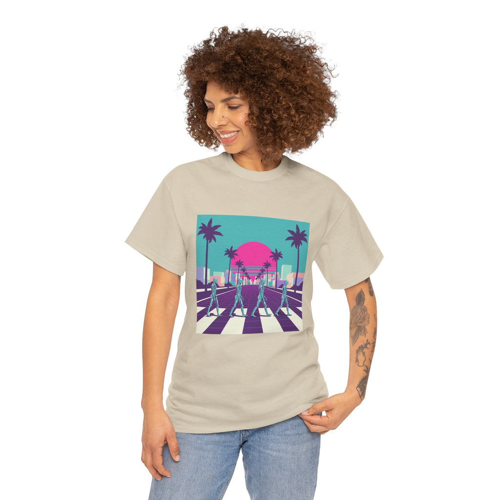 Retro Sunset Beach Tee — Vaporwave Palm Tree Skate Crossing T-Shirt