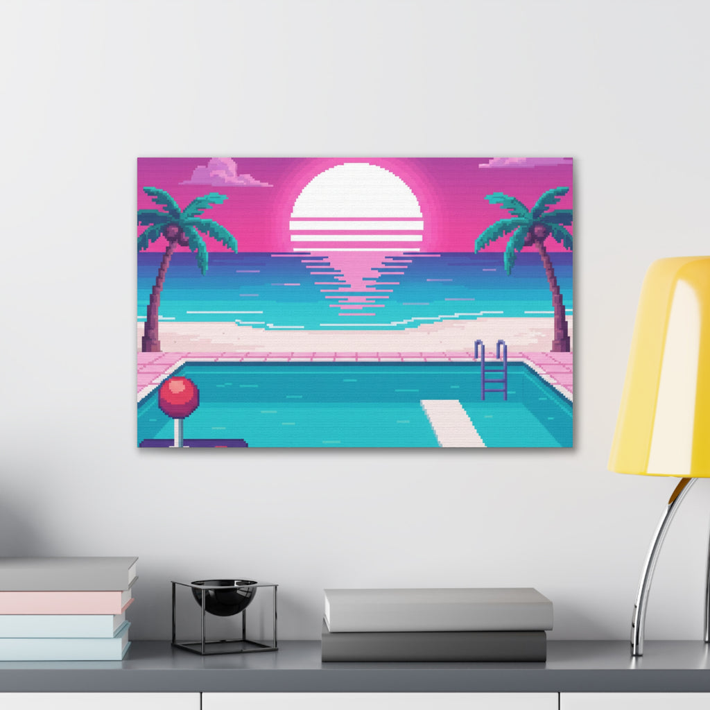 Retro Vaporwave Beach Canvas Print