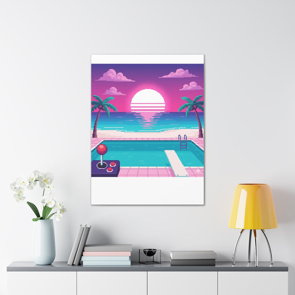 Retro Vaporwave Beach Canvas Print