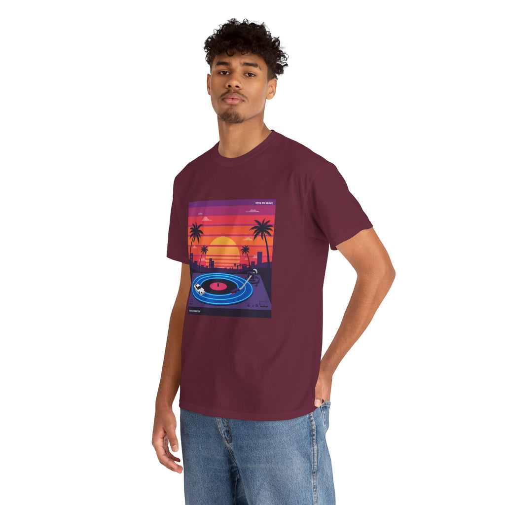 Sunset Vinyl Record T-Shirt — Retro Beachwave Music Tee