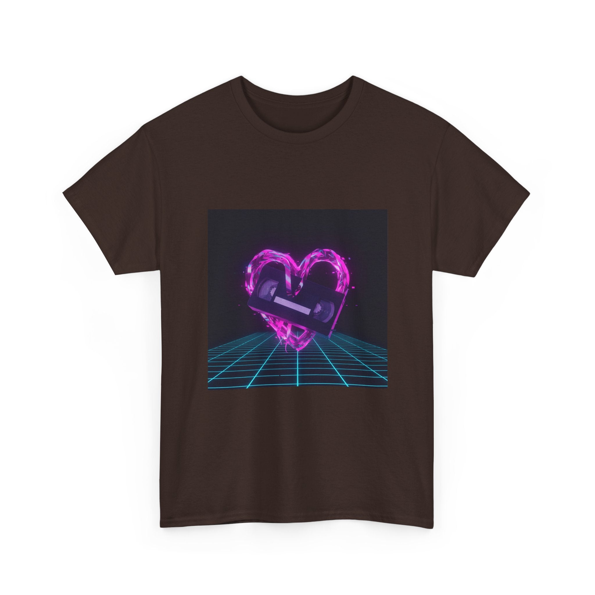 Retro Neon Heart Tee — Vaporwave Pink Heart with Bandage Graphic