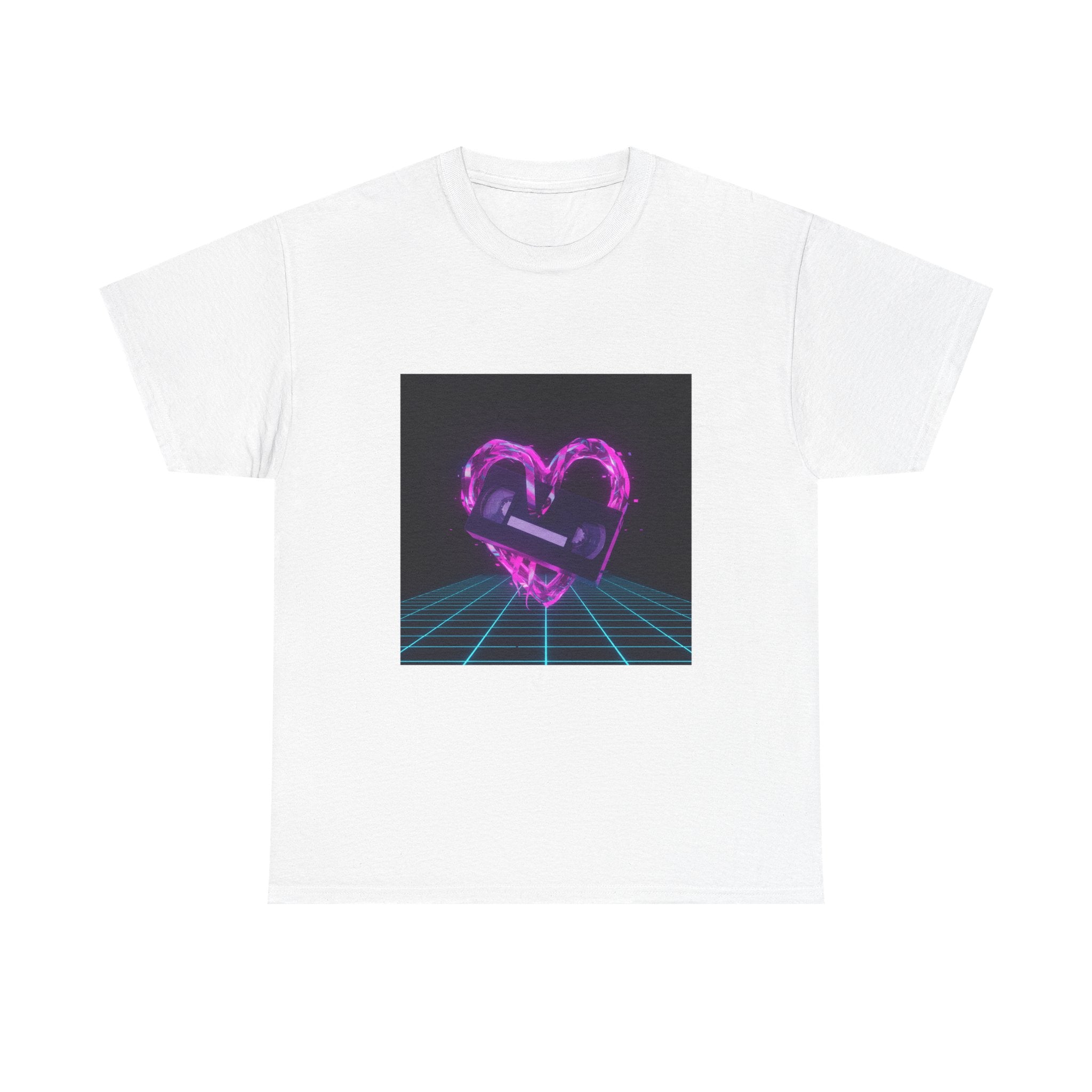 Retro Neon Heart Tee — Vaporwave Pink Heart with Bandage Graphic
