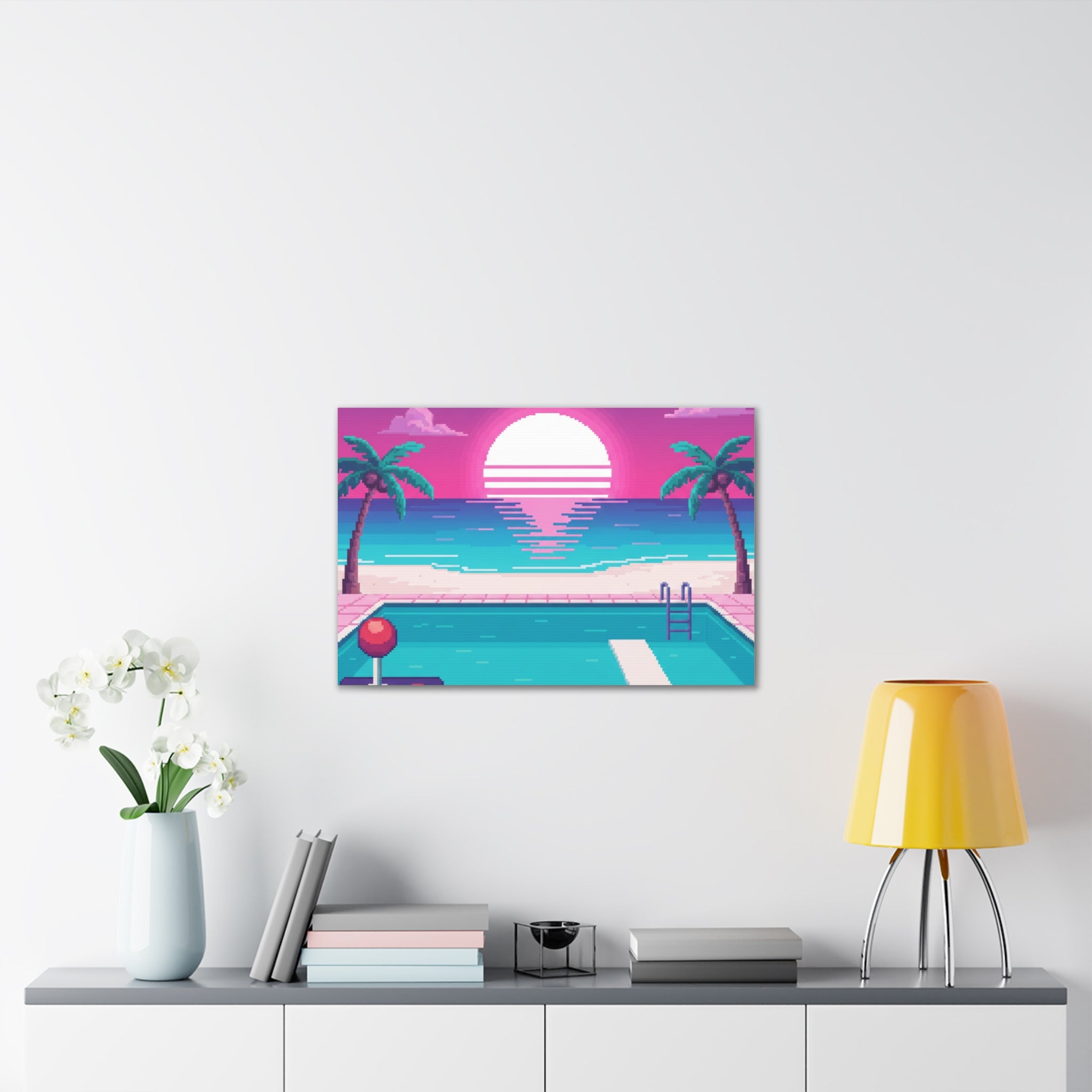 Retro Vaporwave Beach Canvas Print