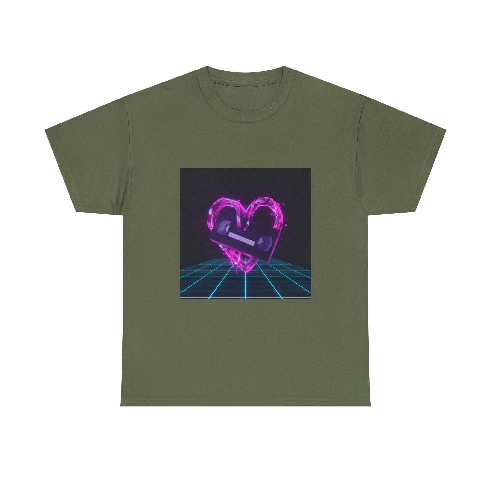 Retro Neon Heart Tee — Vaporwave Pink Heart with Bandage Graphic