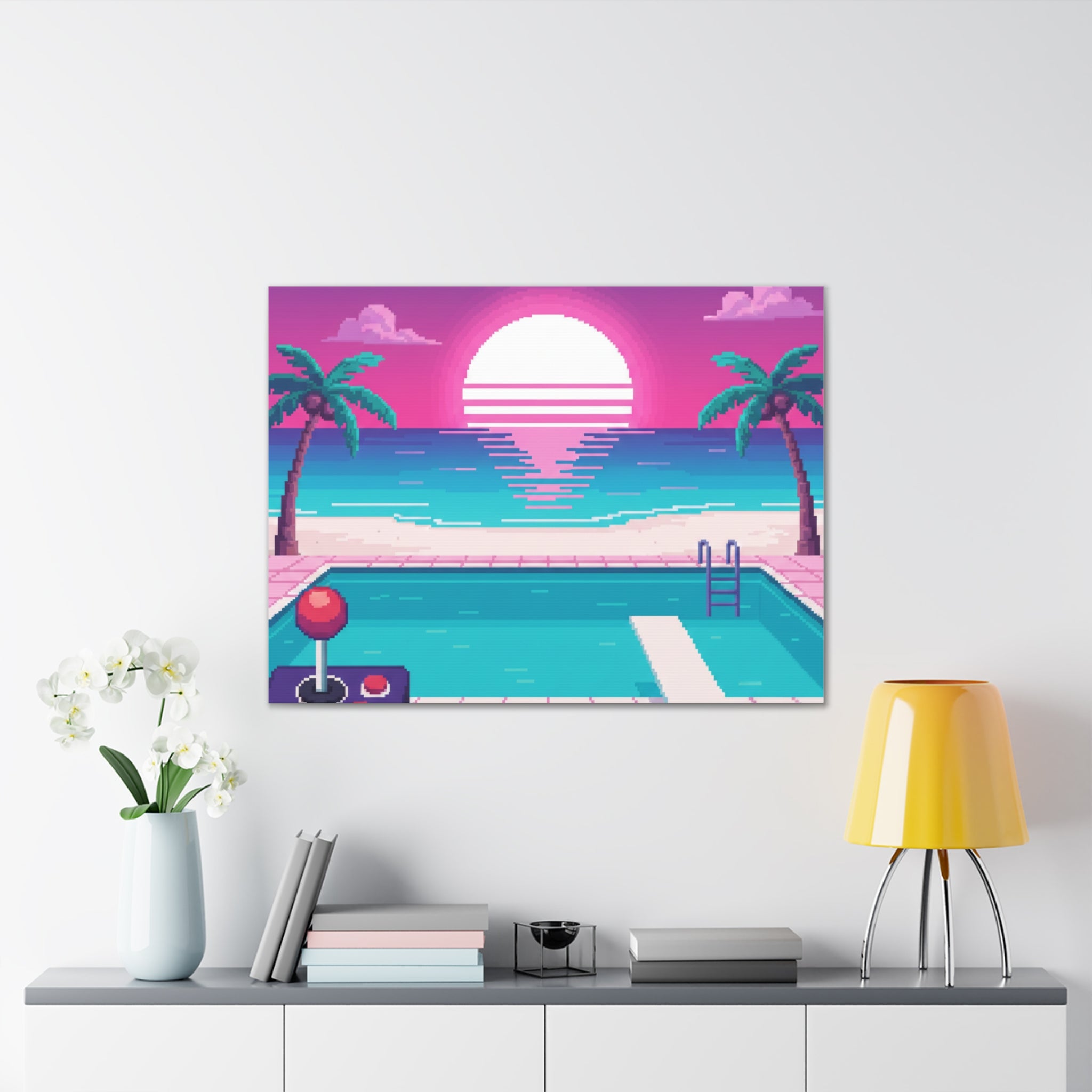 Retro Vaporwave Beach Canvas Print