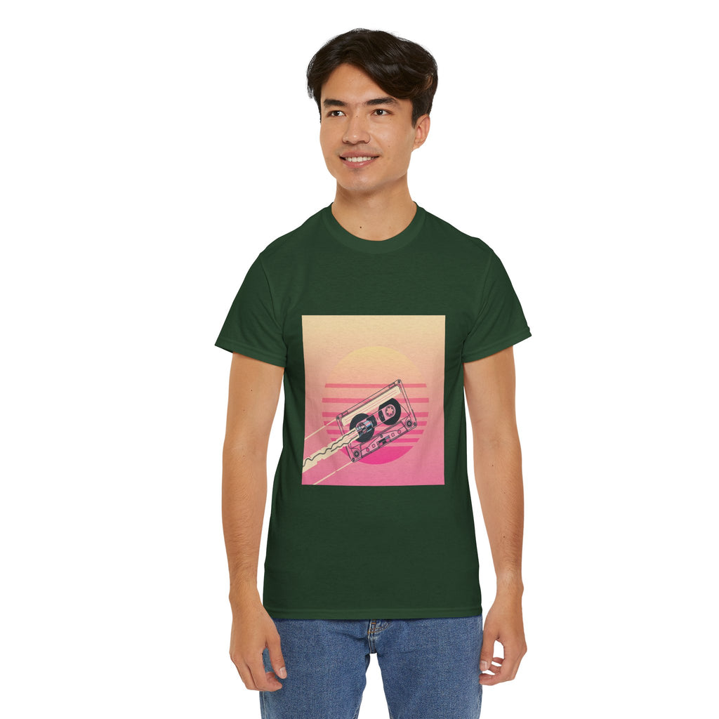 Cassette Sunset Tee — Retro Vaporwave Vintage Tape T-Shirt