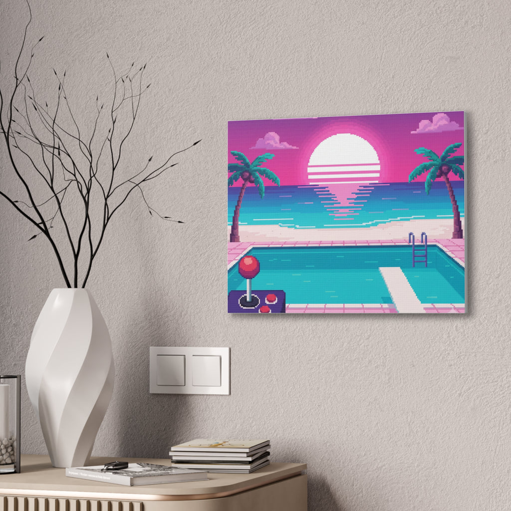 Retro Vaporwave Beach Canvas Print