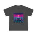 Vaporwave Sunset Drive Tee | Retro 80s Neon Car Grid Palm Trees