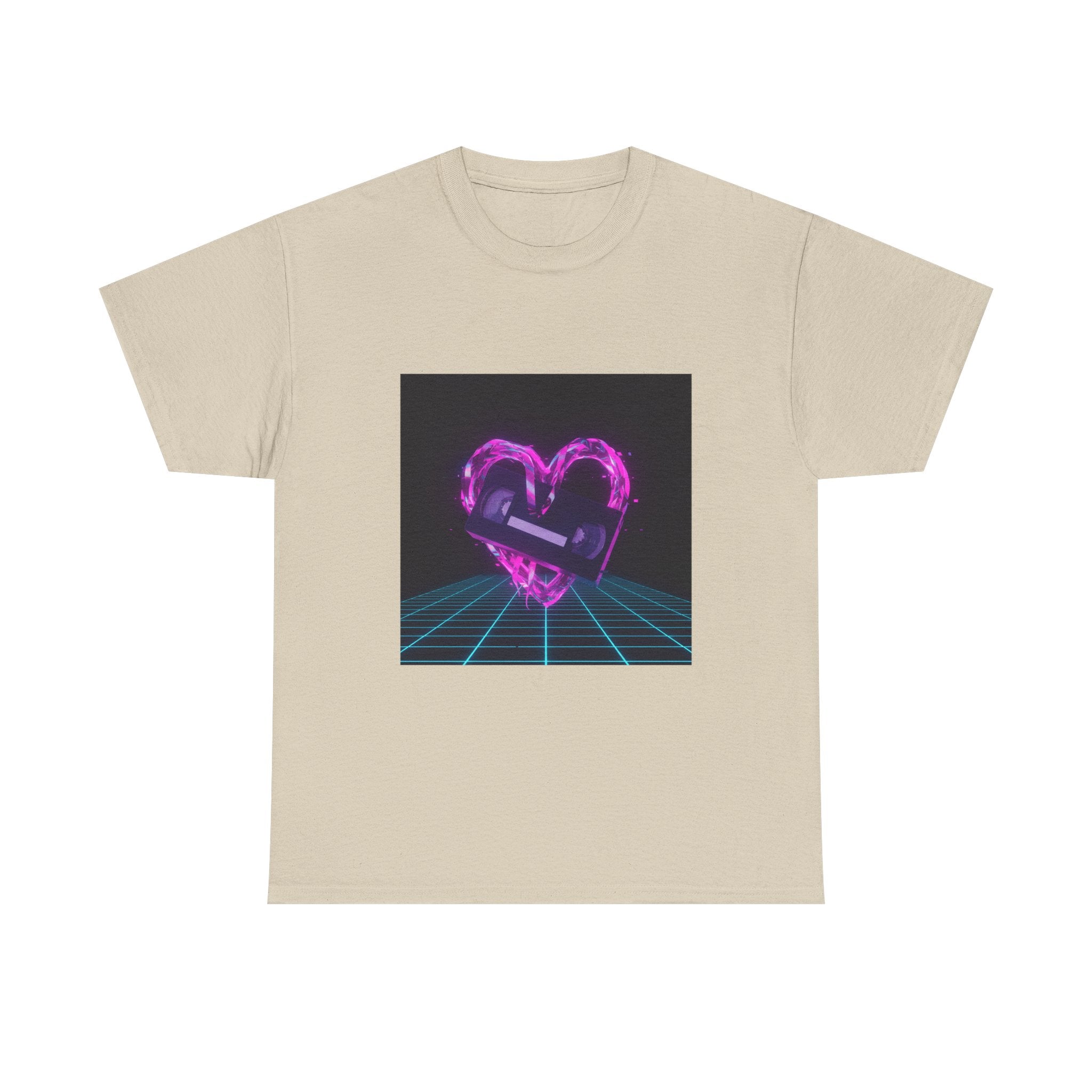 Retro Neon Heart Tee — Vaporwave Pink Heart with Bandage Graphic