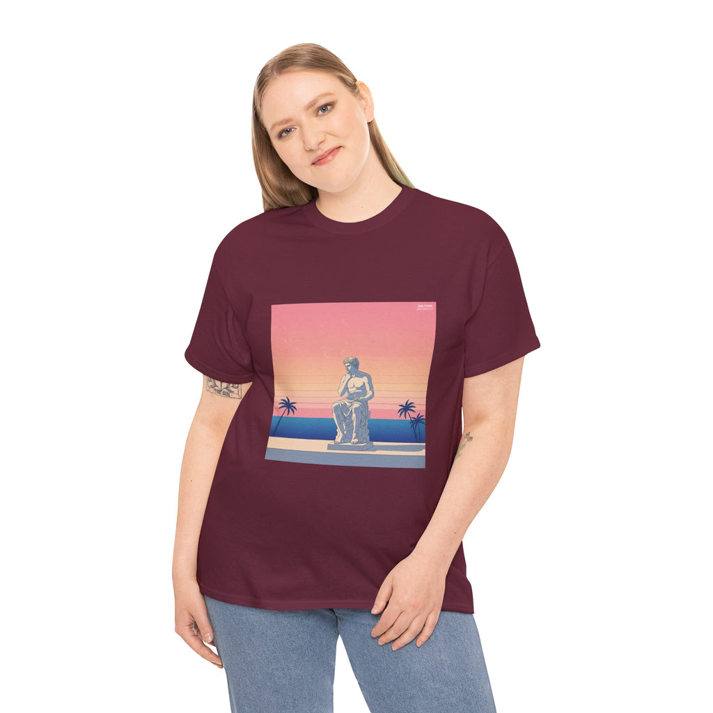 Statue Sunset Tee — Retro Palm Beach Vintage Graphic T-Shirt