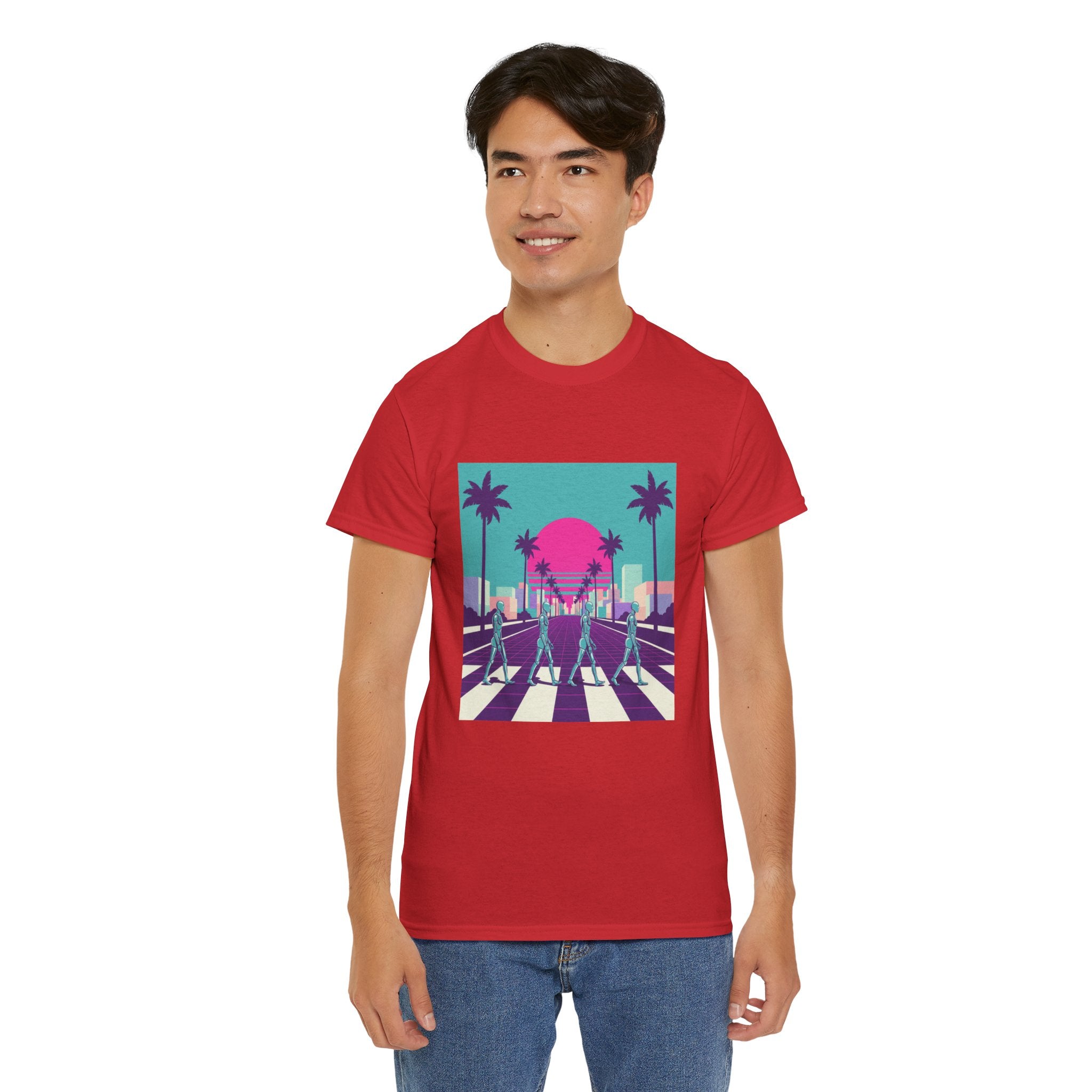 Retro Sunset Beach Tee — Vaporwave Palm Tree Skate Crossing T-Shirt