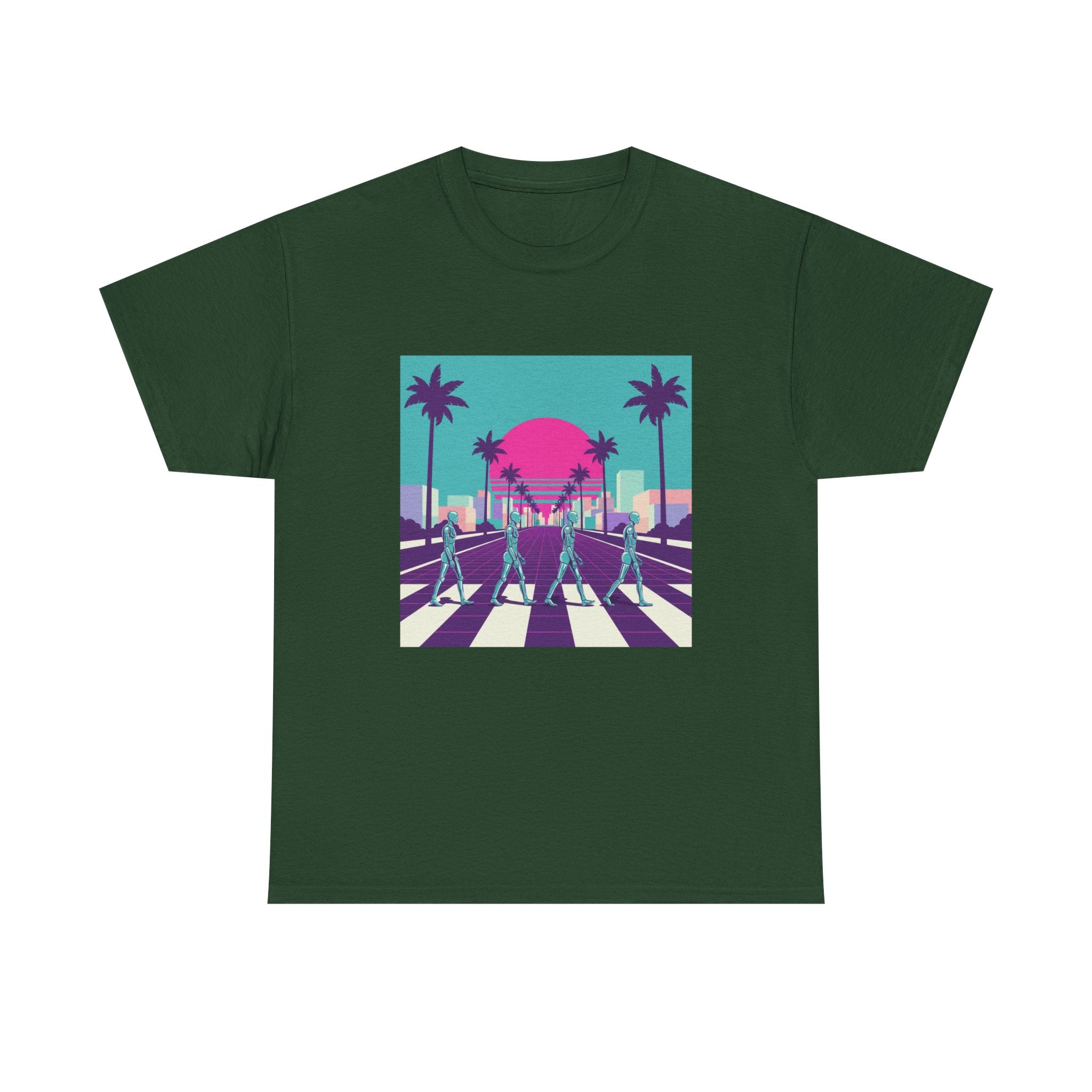 Retro Sunset Beach Tee — Vaporwave Palm Tree Skate Crossing T-Shirt