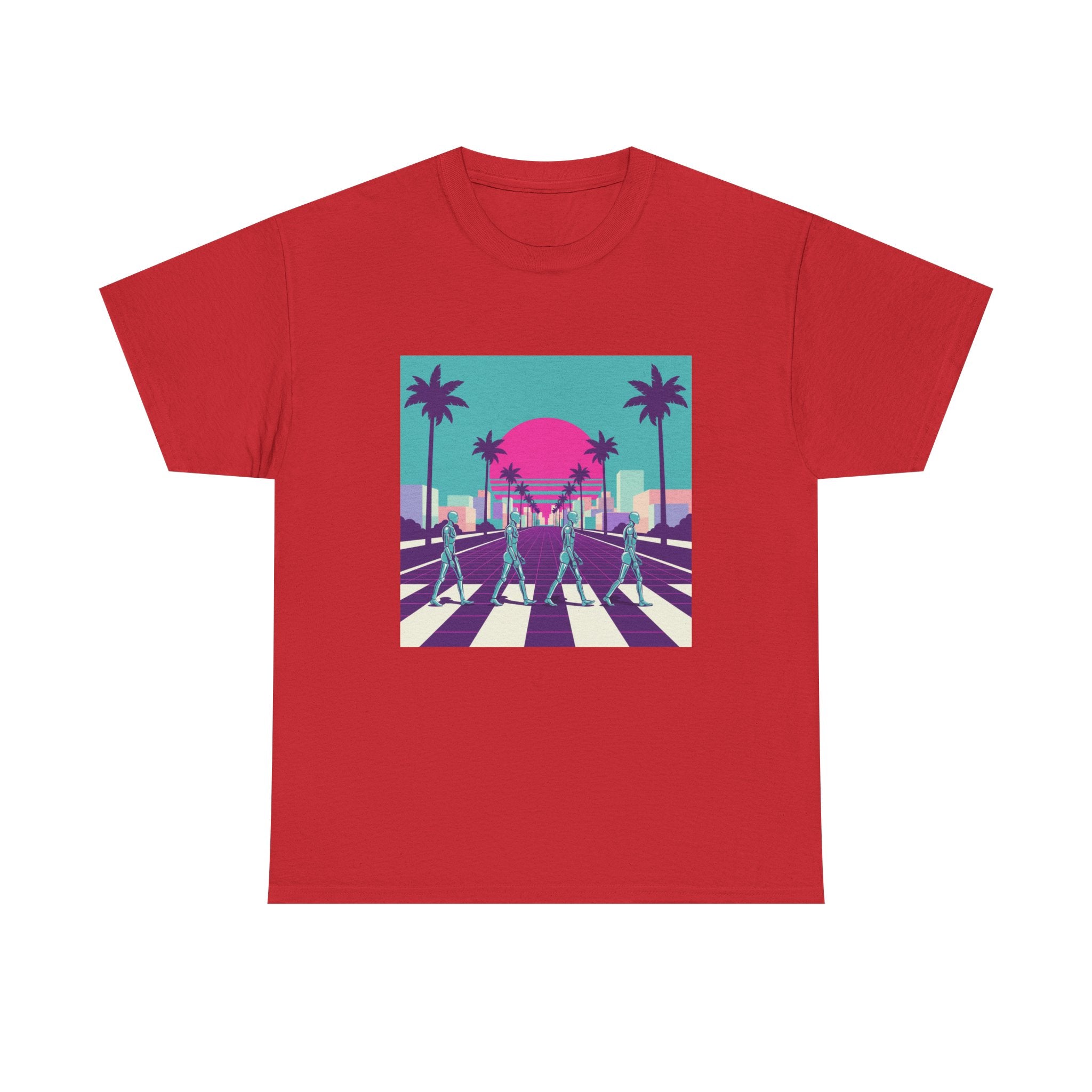 Retro Sunset Beach Tee — Vaporwave Palm Tree Skate Crossing T-Shirt