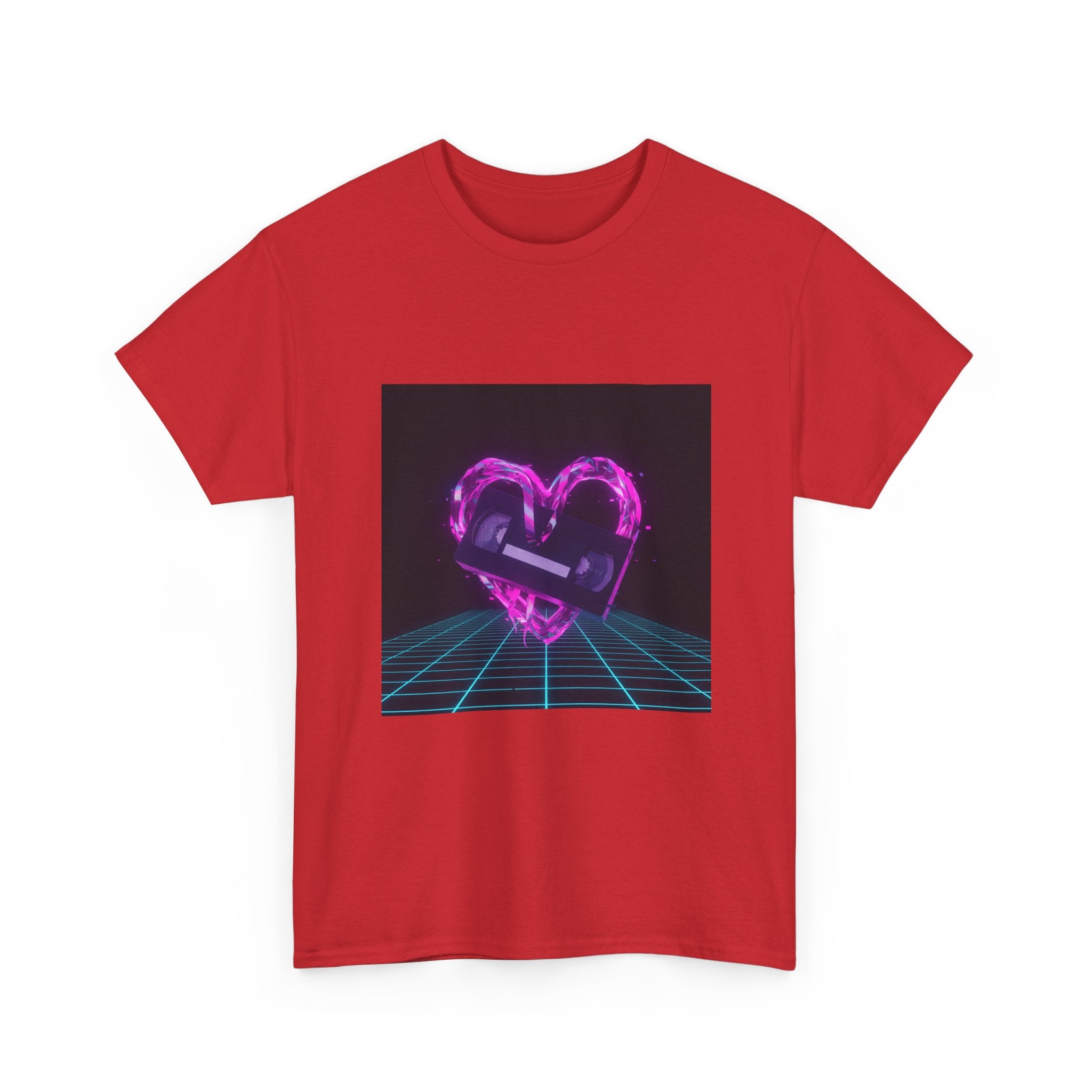 Retro Neon Heart Tee — Vaporwave Pink Heart with Bandage Graphic