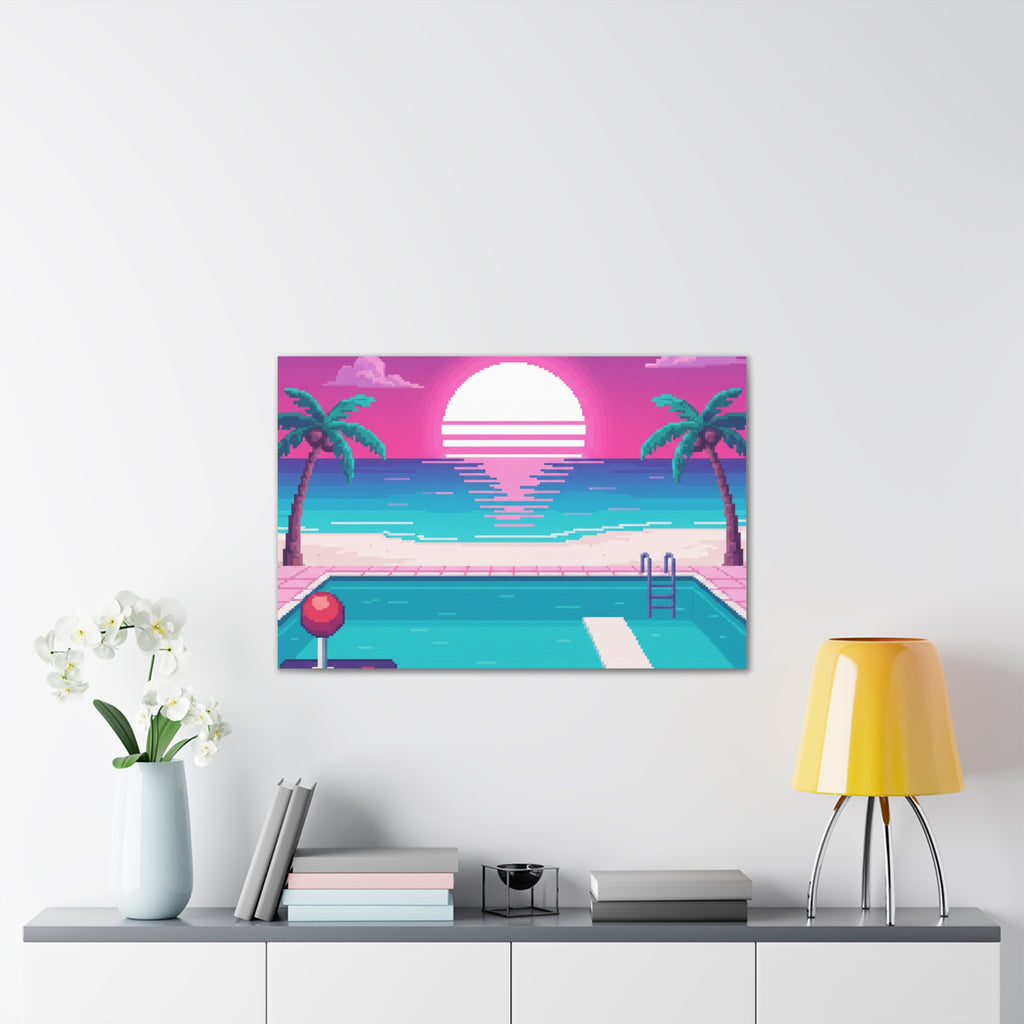 Retro Vaporwave Beach Canvas Print