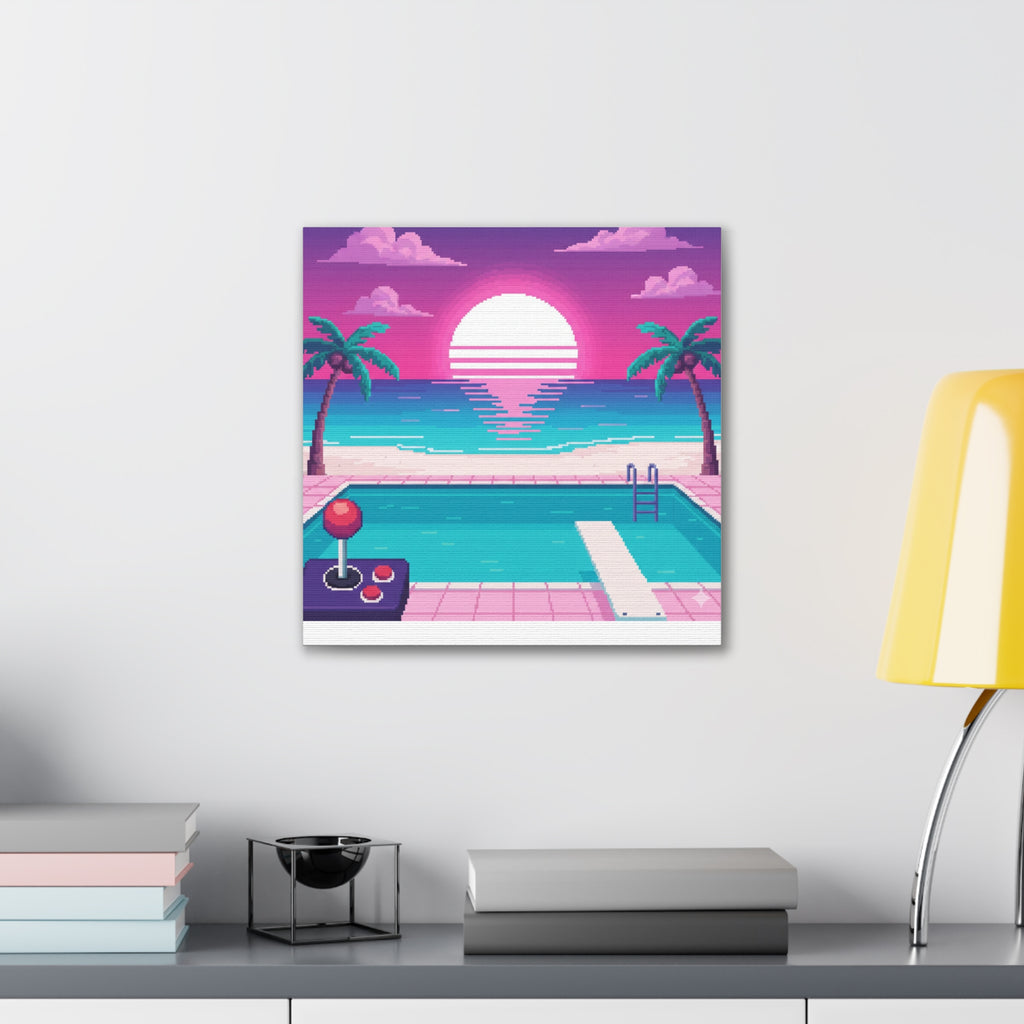 Retro Vaporwave Beach Canvas Print