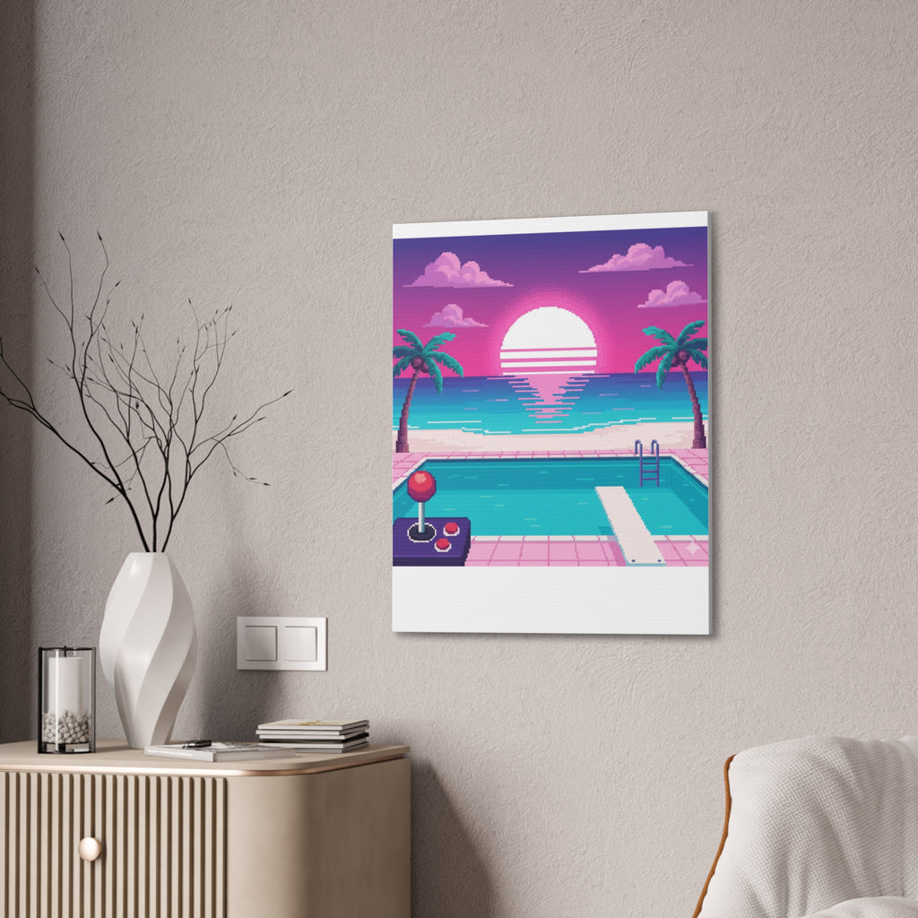Retro Vaporwave Beach Canvas Print