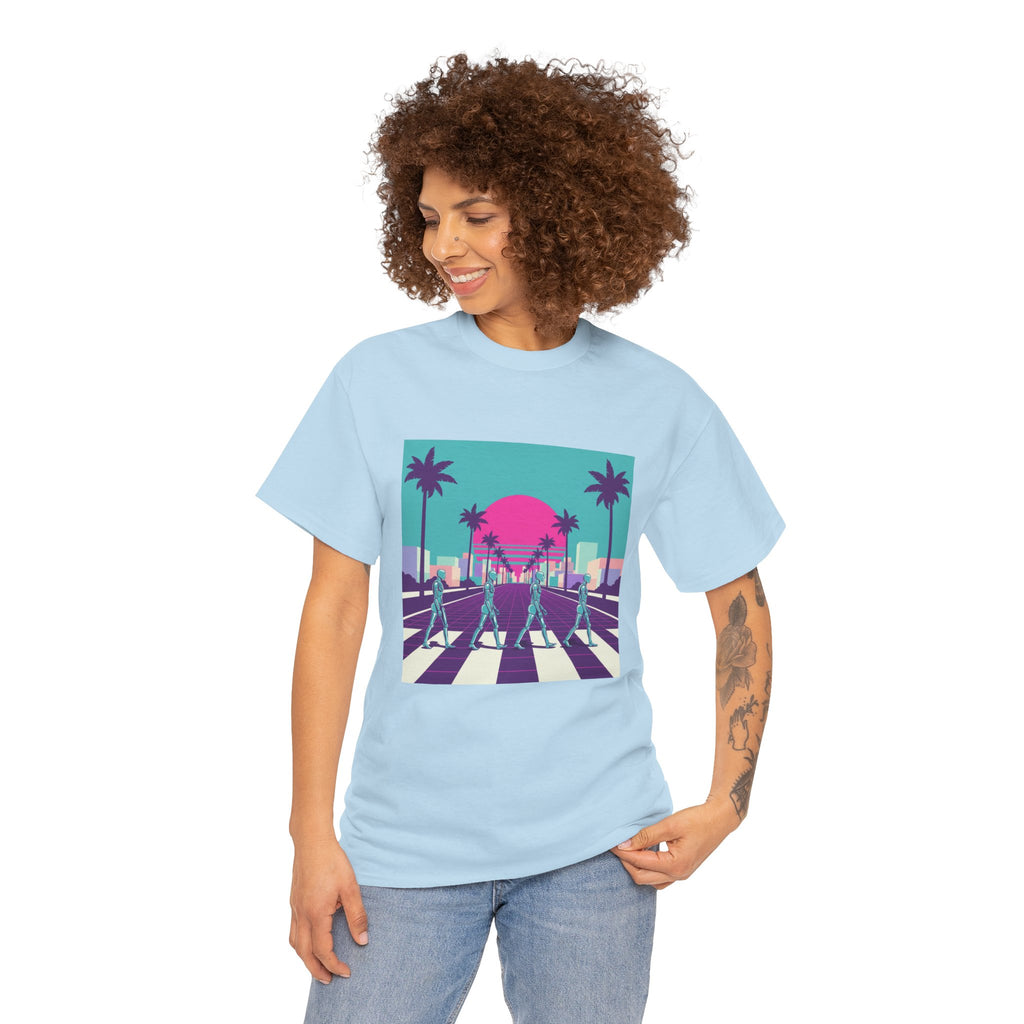 Retro Sunset Beach Tee — Vaporwave Palm Tree Skate Crossing T-Shirt