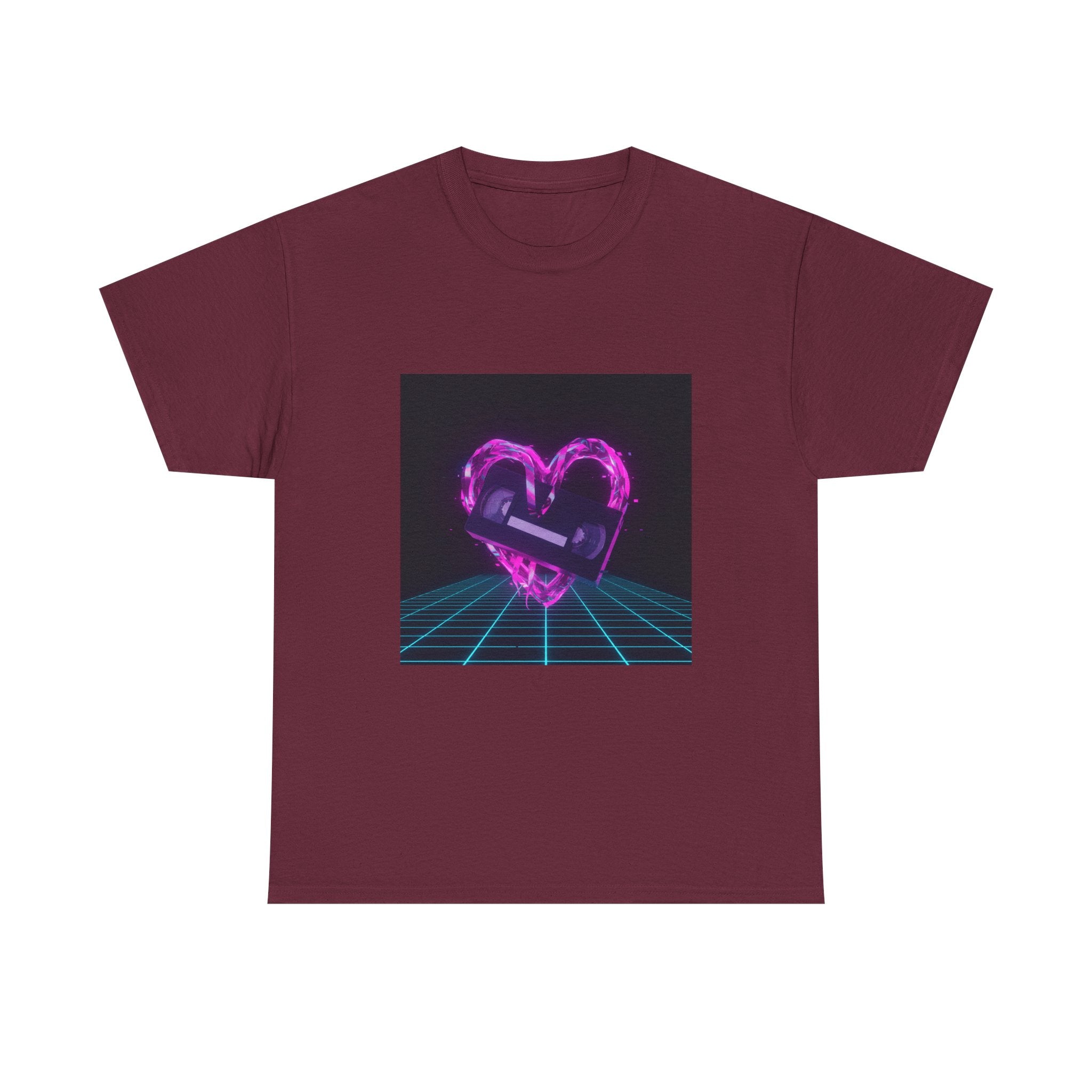 Retro Neon Heart Tee — Vaporwave Pink Heart with Bandage Graphic