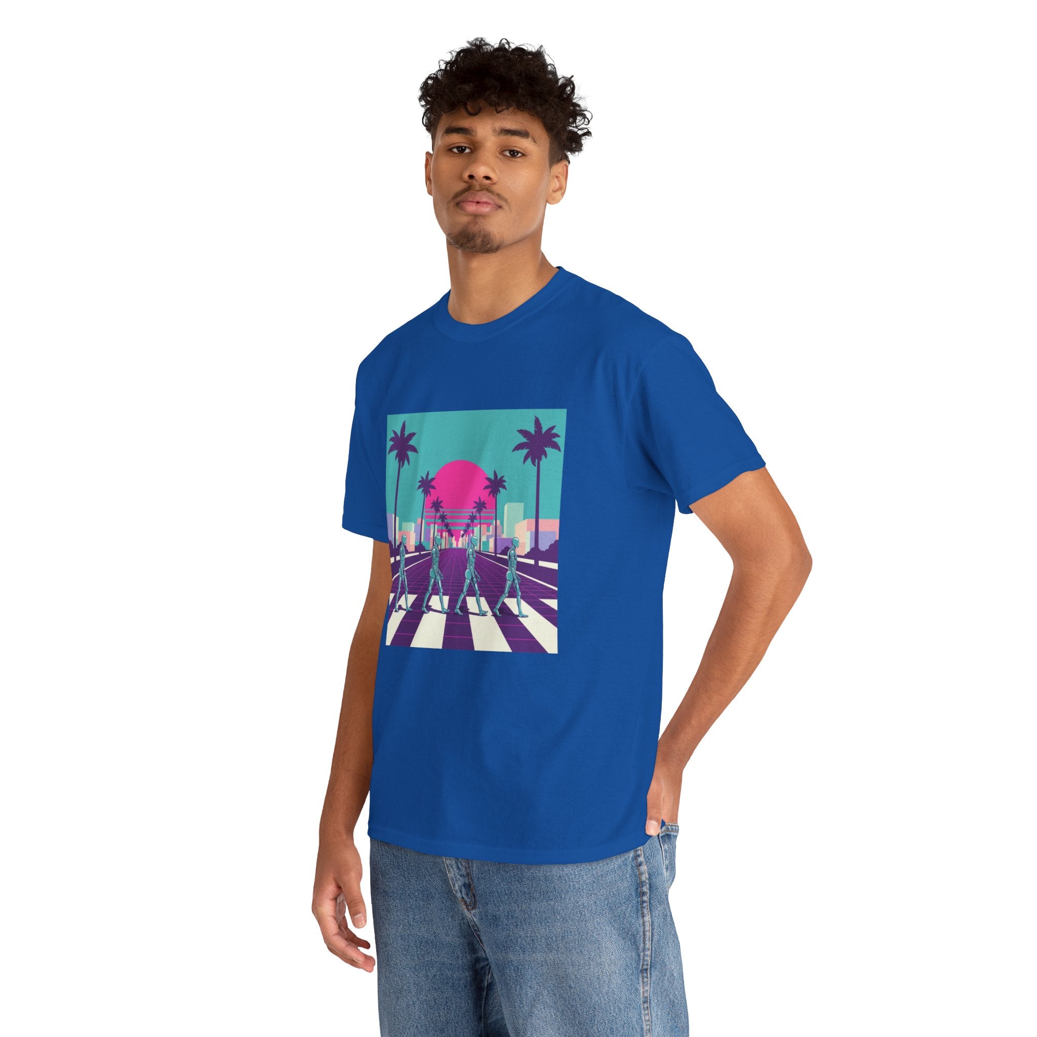 Retro Sunset Beach Tee — Vaporwave Palm Tree Skate Crossing T-Shirt