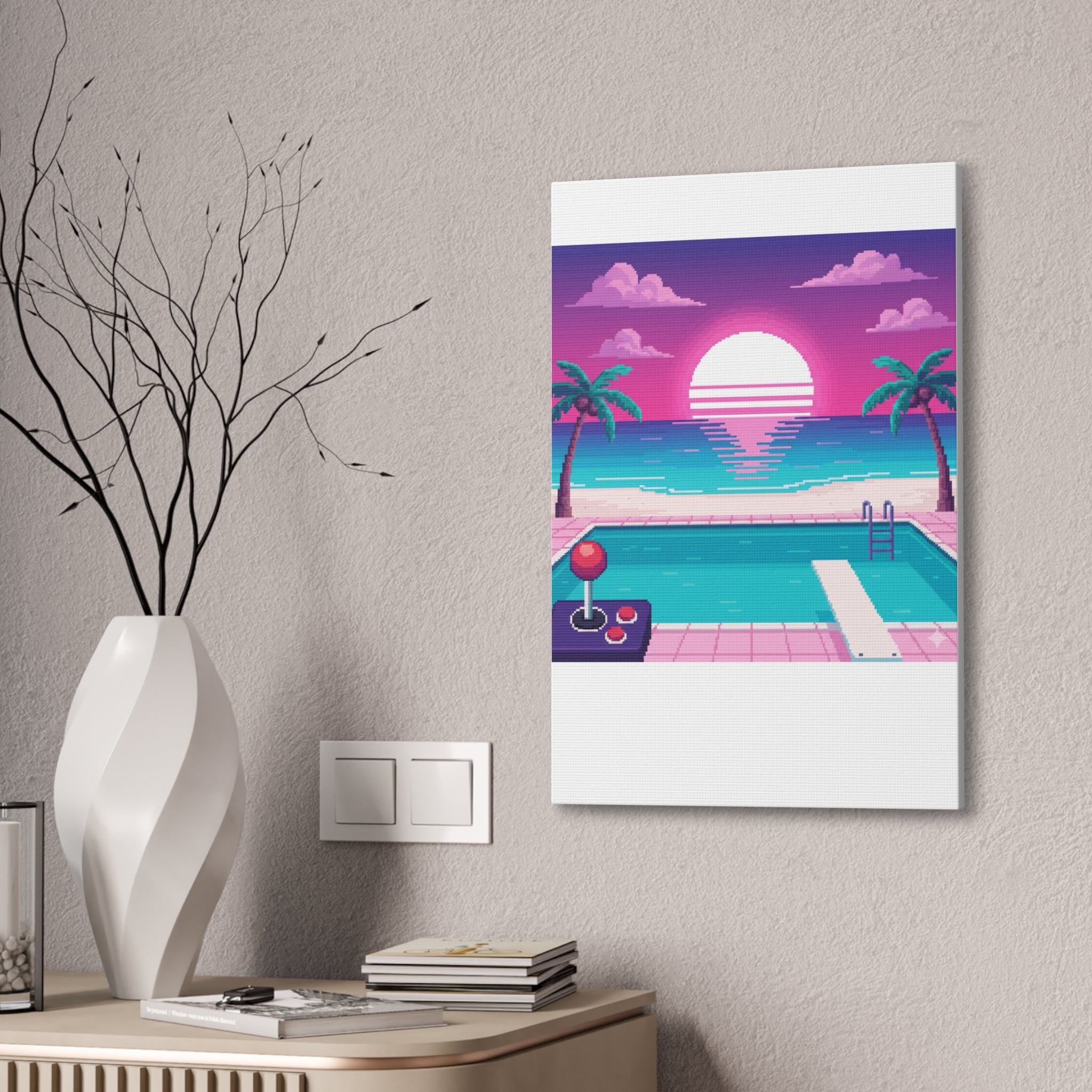Retro Vaporwave Beach Canvas Print