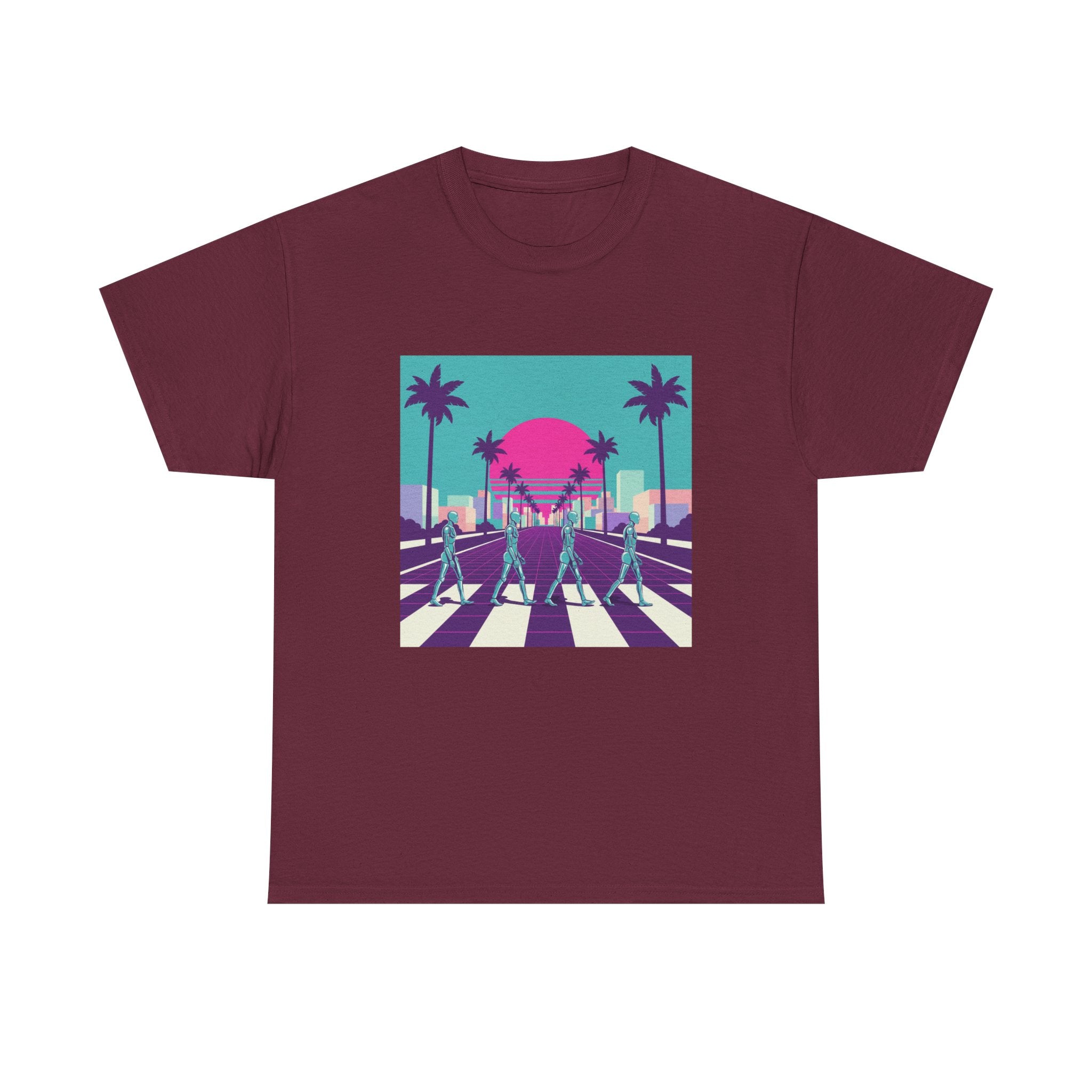 Retro Sunset Beach Tee — Vaporwave Palm Tree Skate Crossing T-Shirt