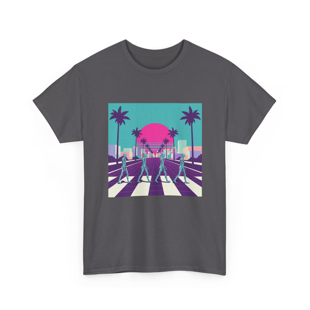 Retro Sunset Beach Tee — Vaporwave Palm Tree Skate Crossing T-Shirt