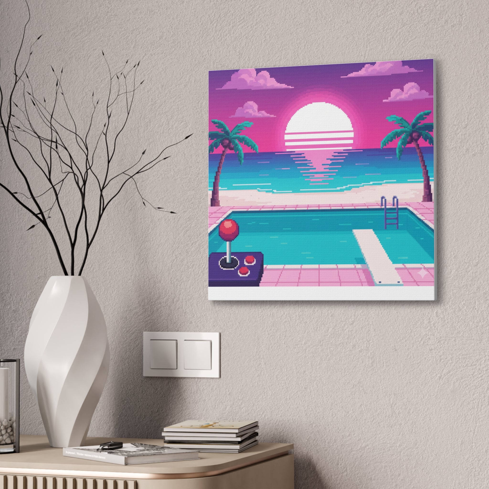 Retro Vaporwave Beach Canvas Print