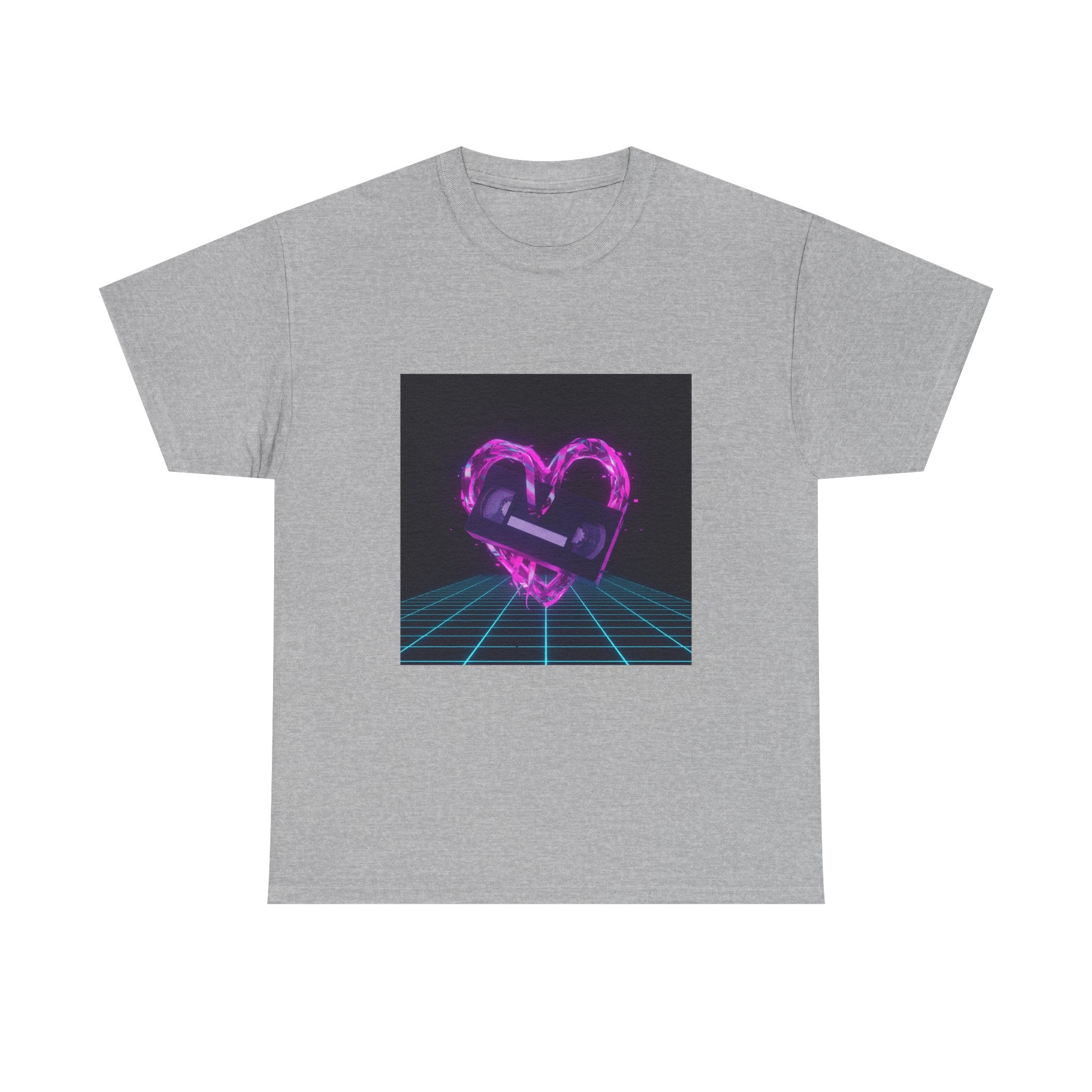 Retro Neon Heart Tee — Vaporwave Pink Heart with Bandage Graphic
