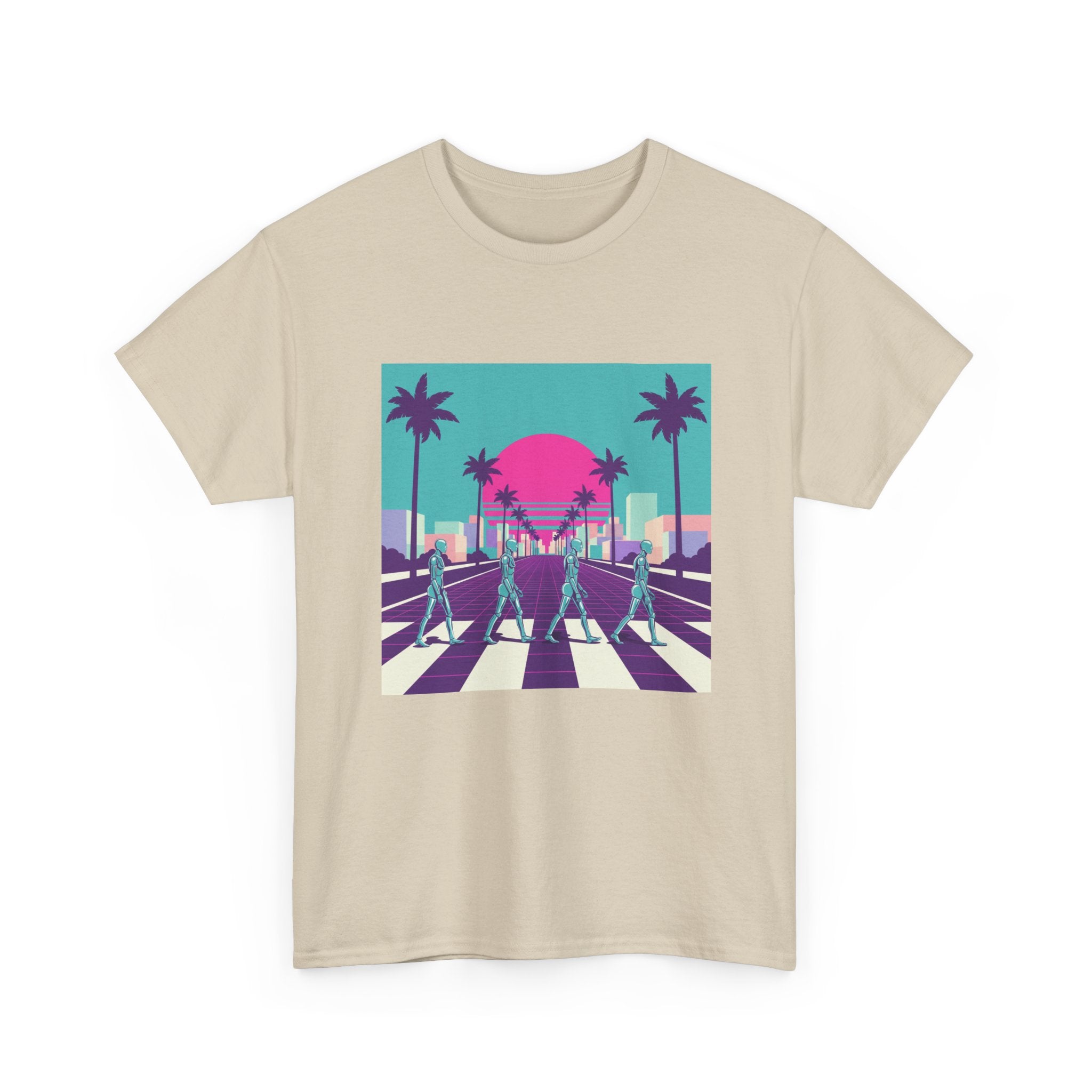 Retro Sunset Beach Tee — Vaporwave Palm Tree Skate Crossing T-Shirt