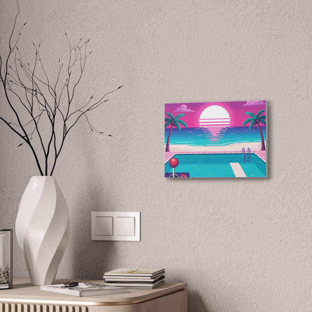 Retro Vaporwave Beach Canvas Print