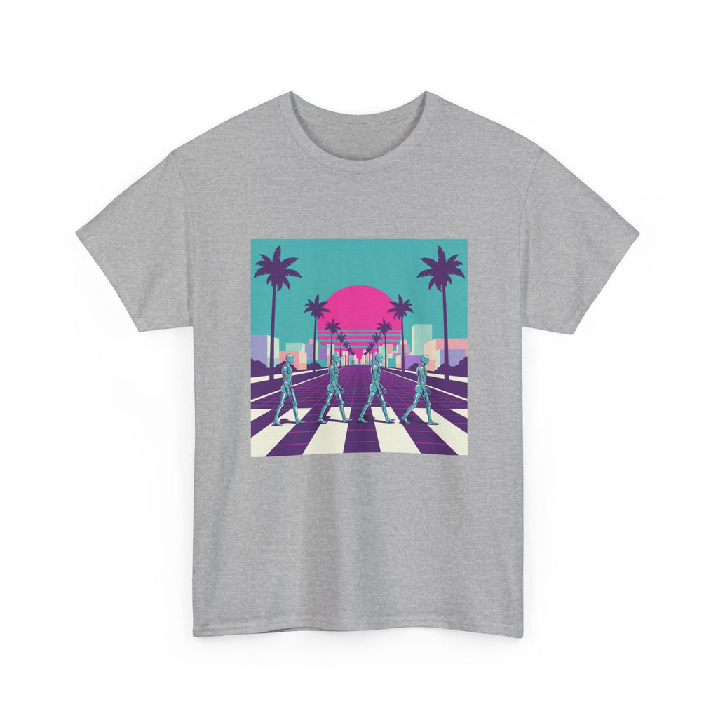 Retro Sunset Beach Tee — Vaporwave Palm Tree Skate Crossing T-Shirt