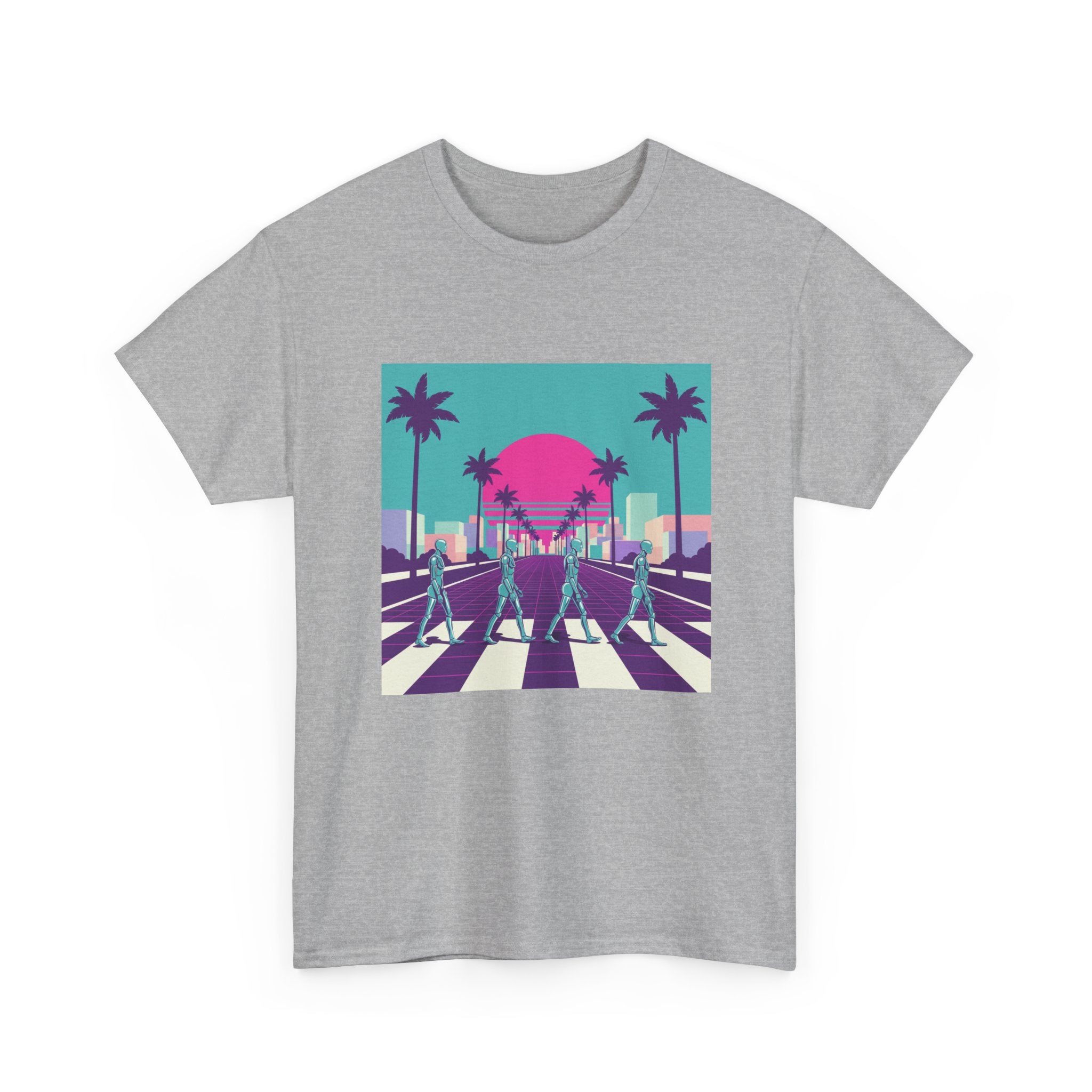 Retro Sunset Beach Tee — Vaporwave Palm Tree Skate Crossing T-Shirt
