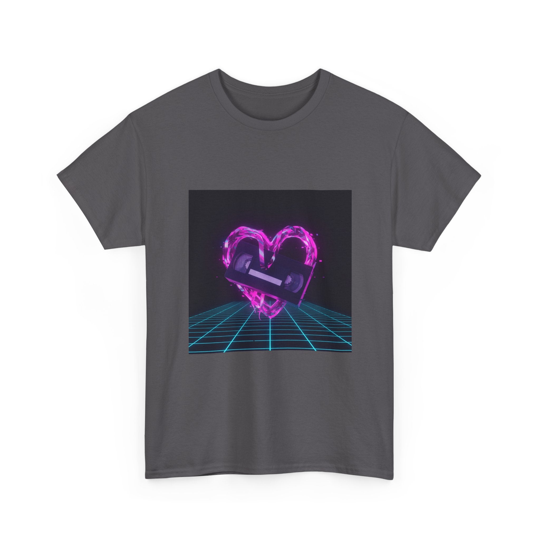 Retro Neon Heart Tee — Vaporwave Pink Heart with Bandage Graphic