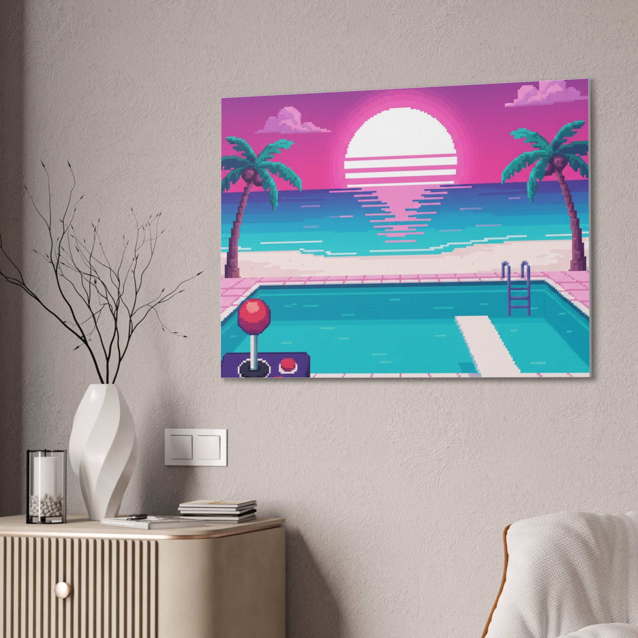 Retro Vaporwave Beach Canvas Print