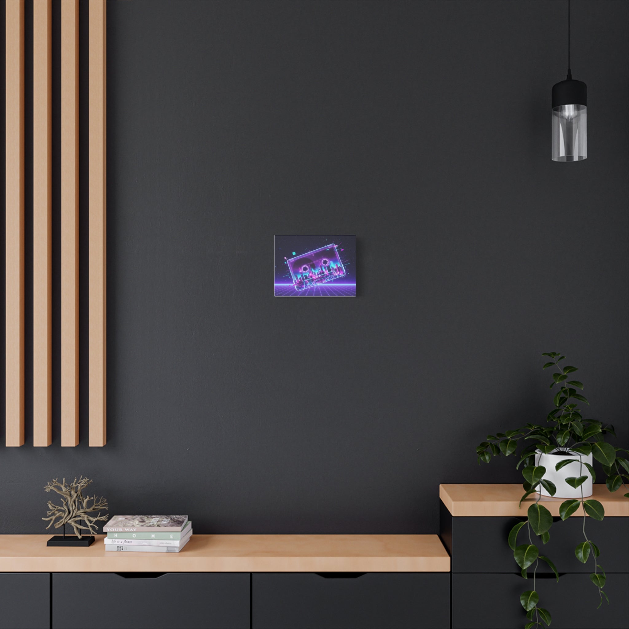 Retro Cassette City Canvas Print — 80s Synthwave Wall Art