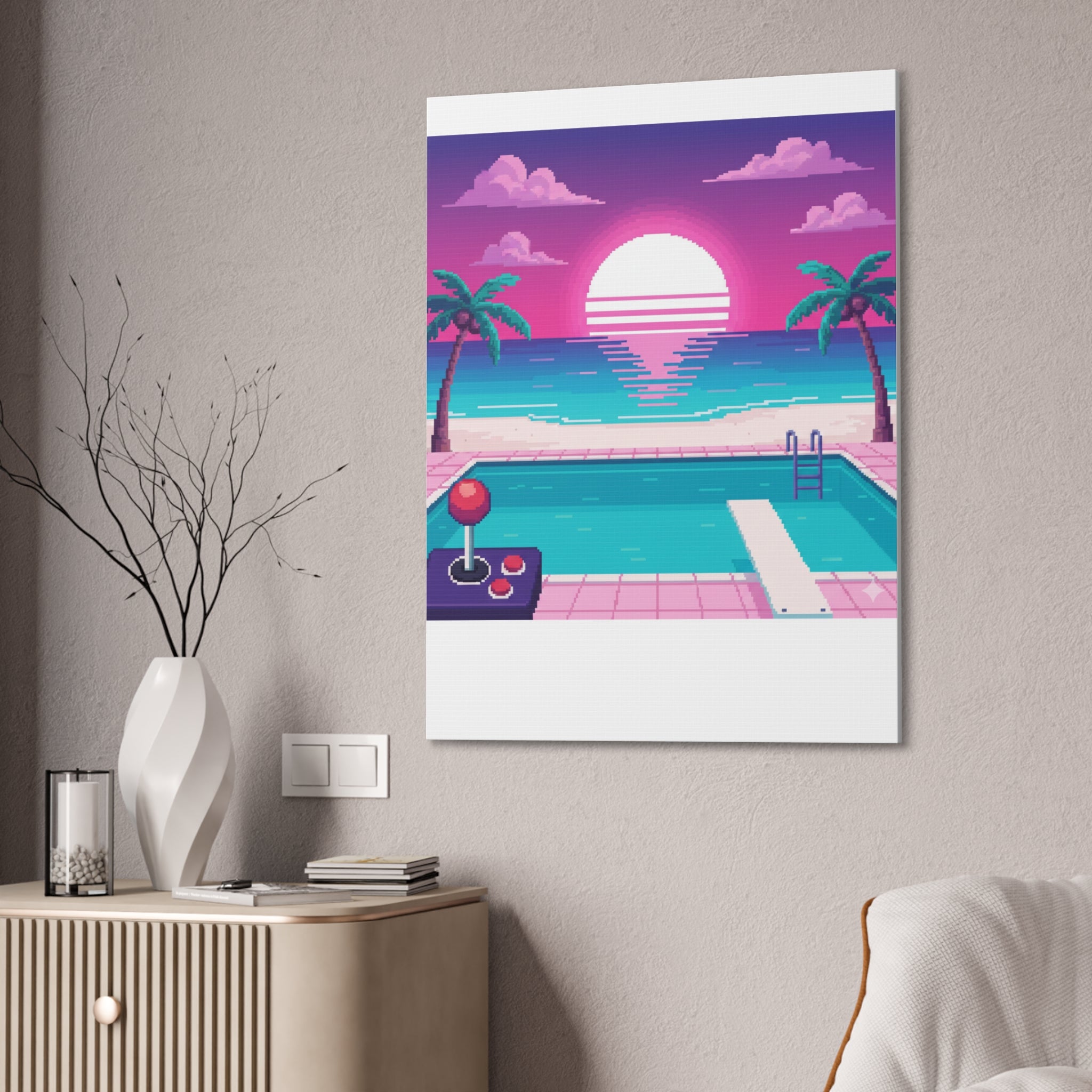 Retro Vaporwave Beach Canvas Print
