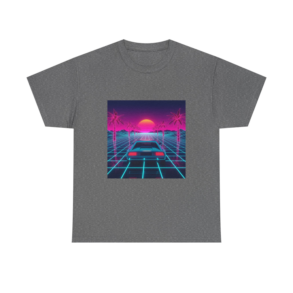 Vaporwave Sunset Drive Tee | Retro 80s Neon Car Grid Palm Trees