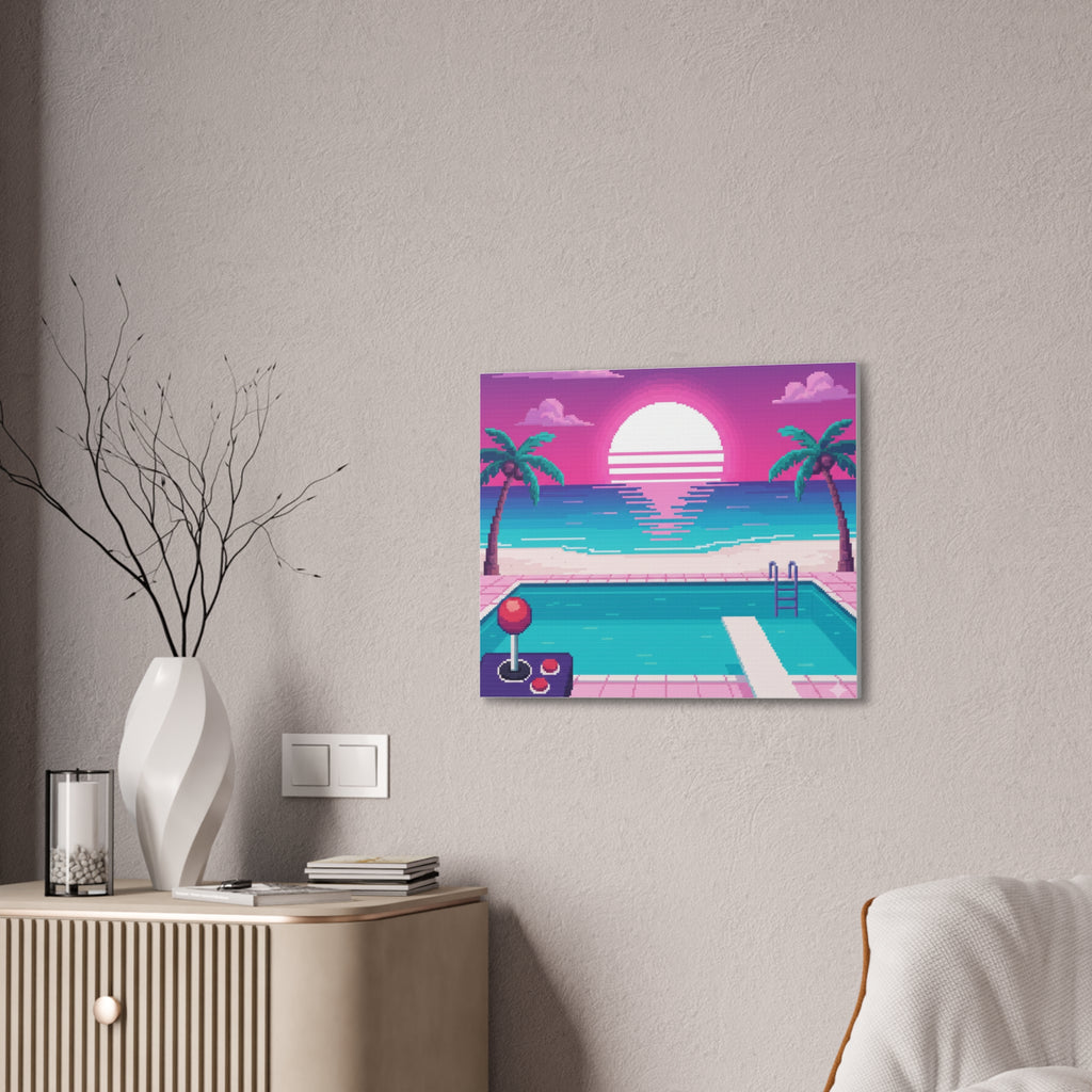 Retro Vaporwave Beach Canvas Print