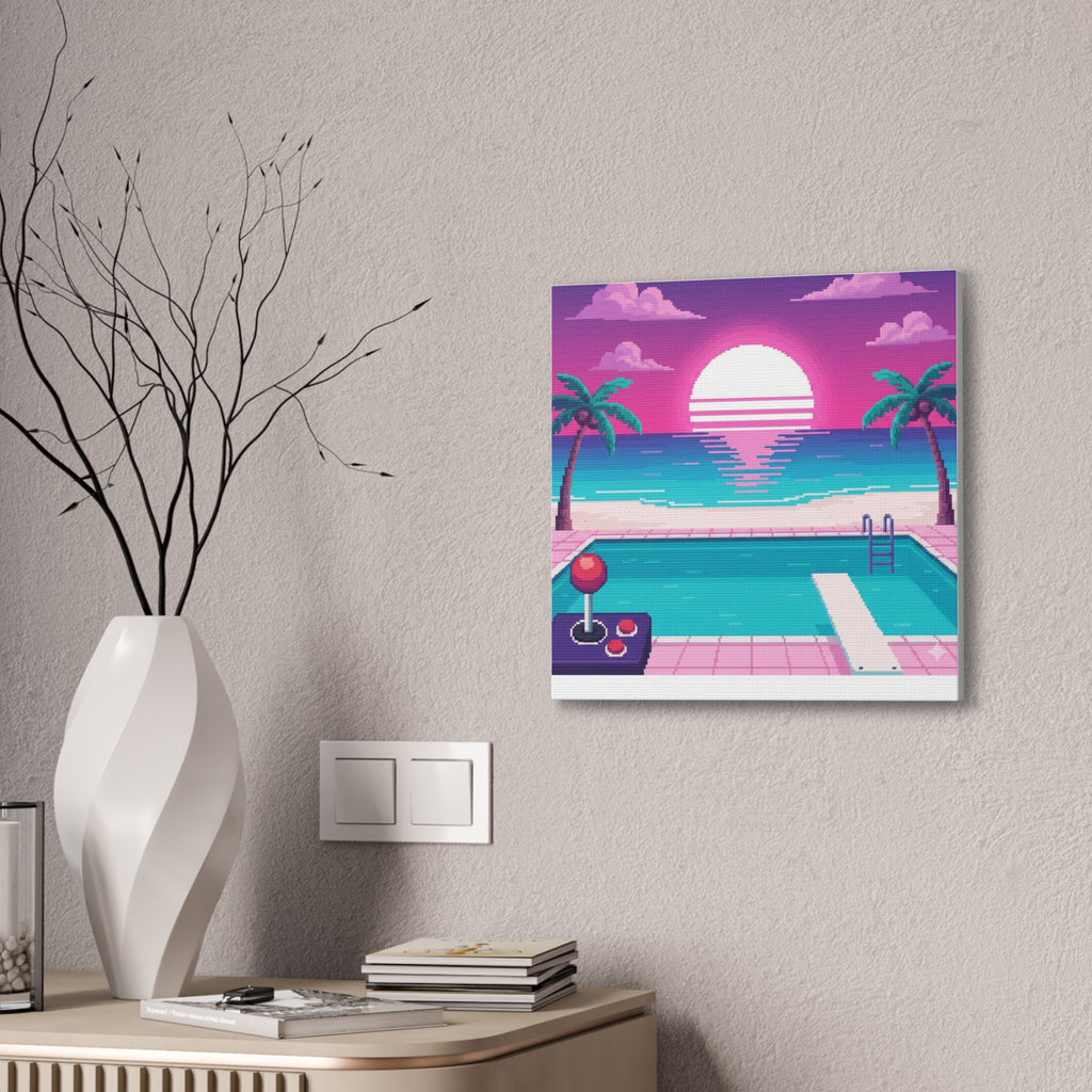 Retro Vaporwave Beach Canvas Print