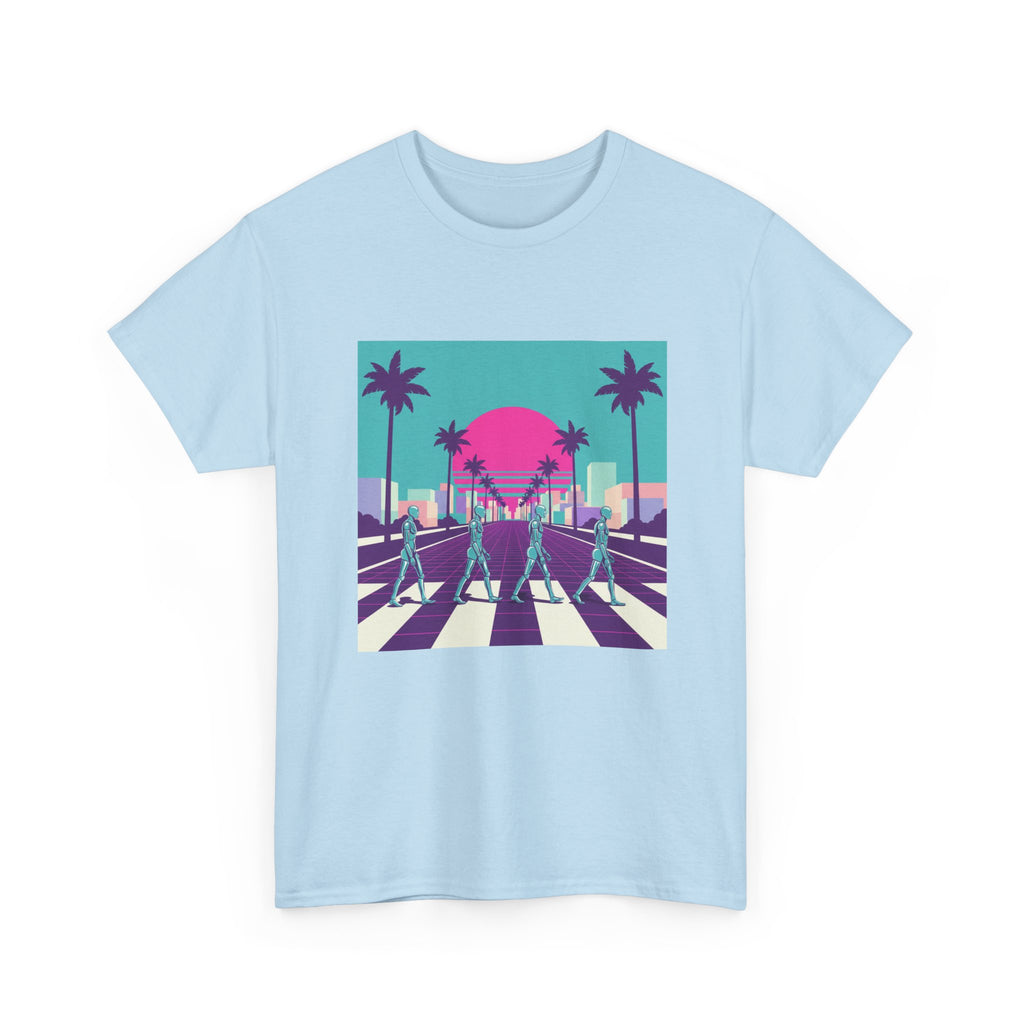 Retro Sunset Beach Tee — Vaporwave Palm Tree Skate Crossing T-Shirt